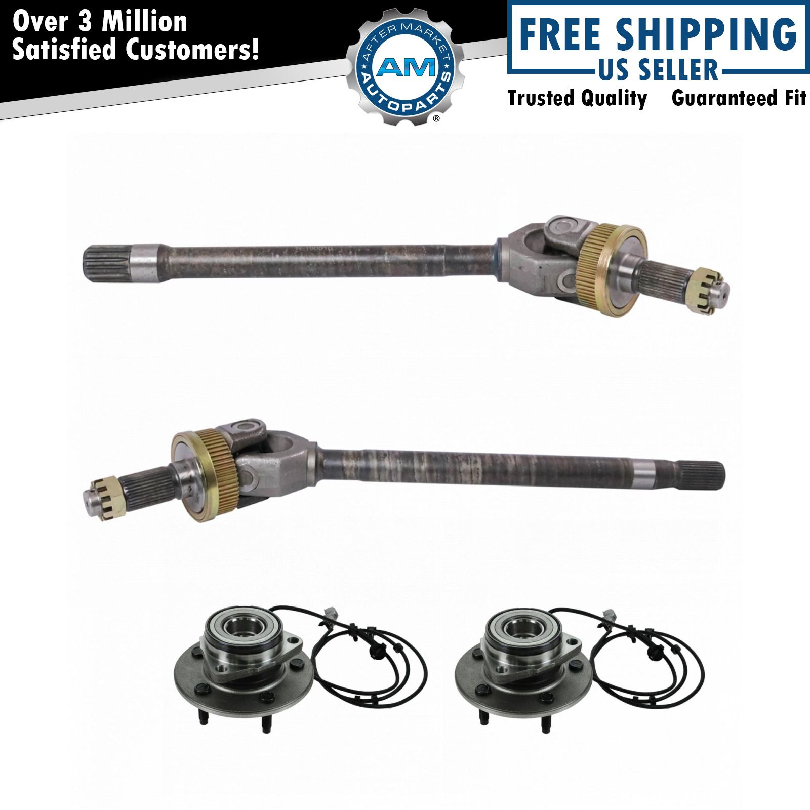 Front Axle Shaft & Wheel Hub & Bearing 4 Piece Kit Set for 0001 Dodge