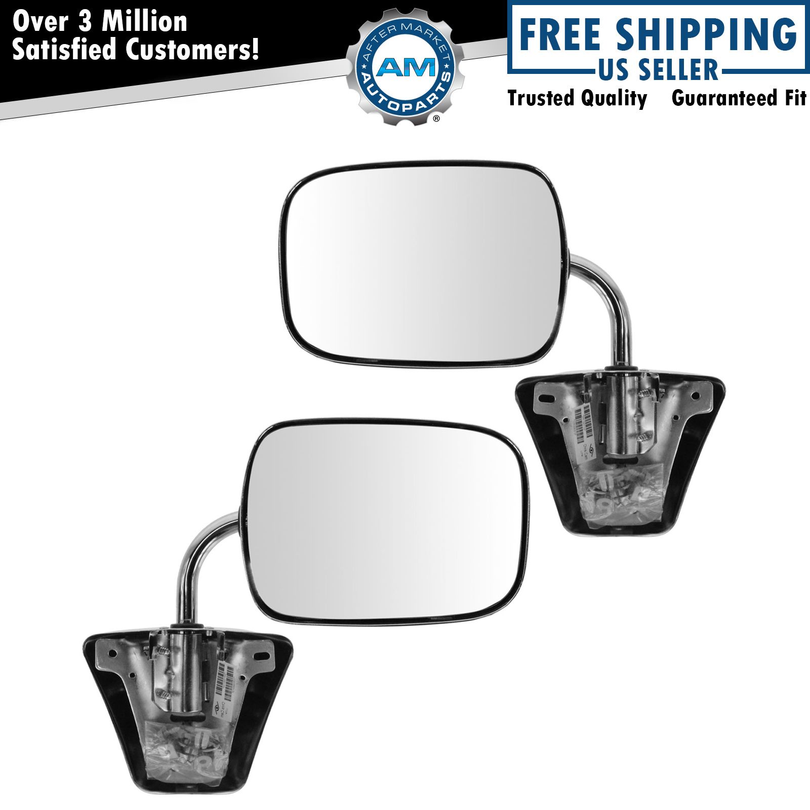 Chrome Manual Side View Mirrors Left LH & Right RH Pair Set for Pickup Truck