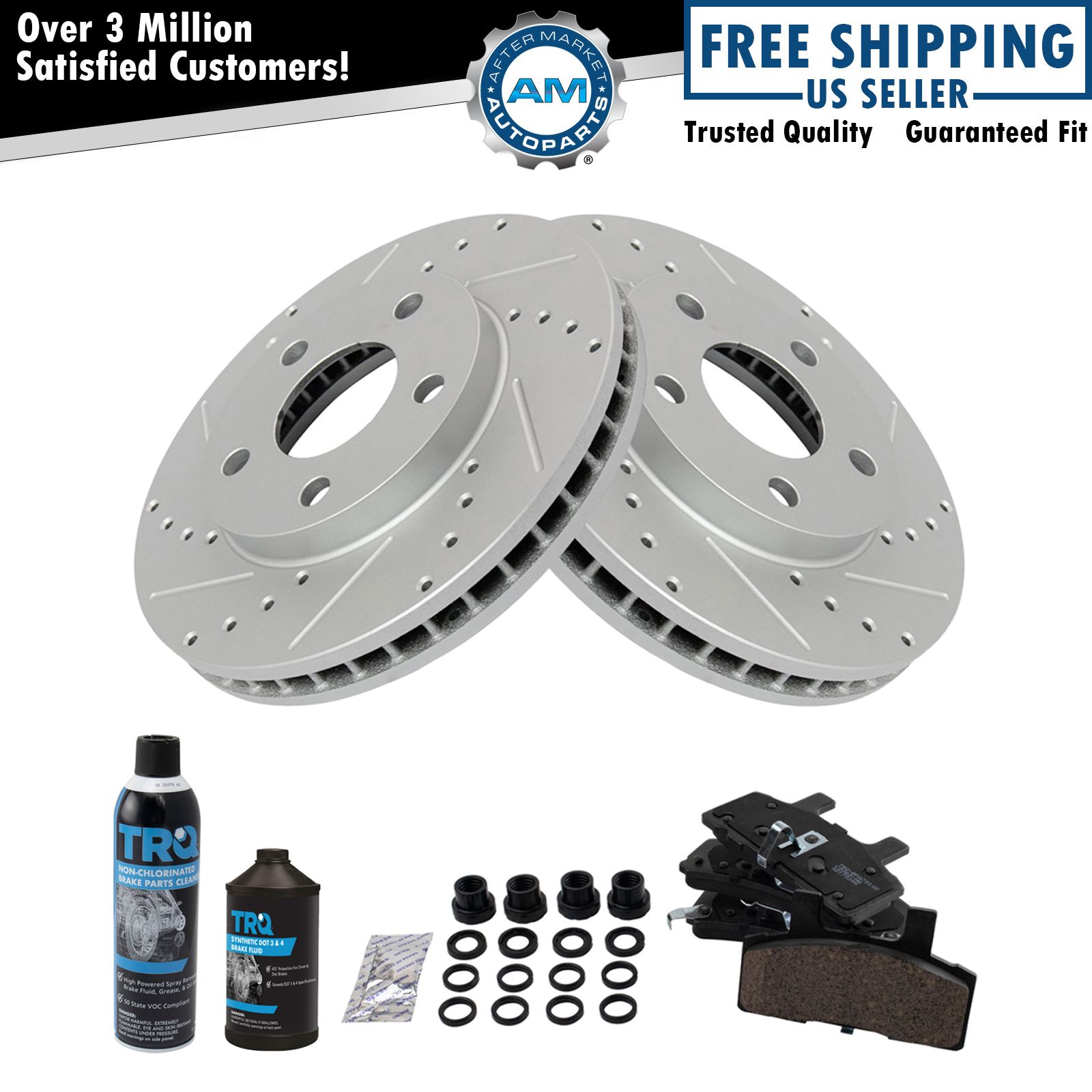 Front Ceramic Brake Pad & Performance Coated Rotor Kit w/Chemicals