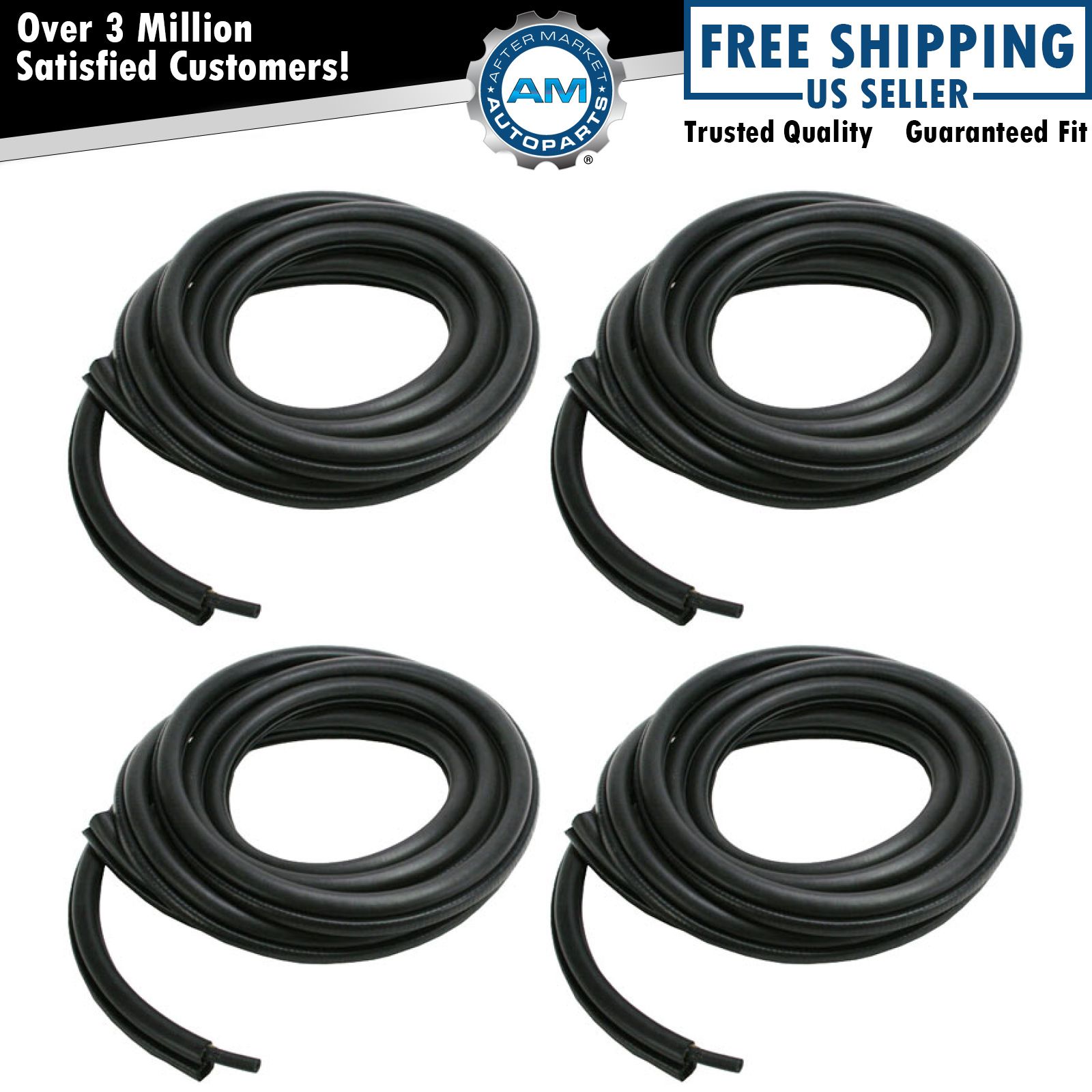Rubber Weatherstrip Door Seals Front & Rear 4 Pc Set Kit for Jeep Pickup Truck