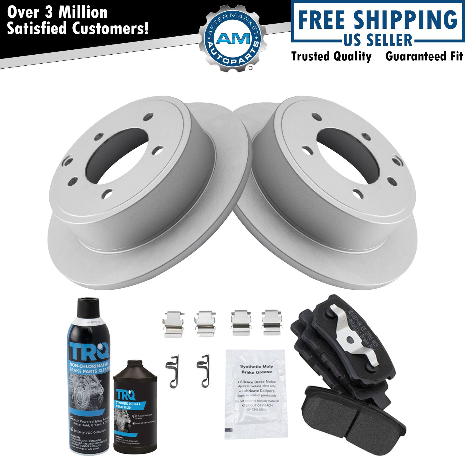 Rear Metallic Brake Pad & Coated Rotor Kit w/Fluids for Sebring Avenger Jeep