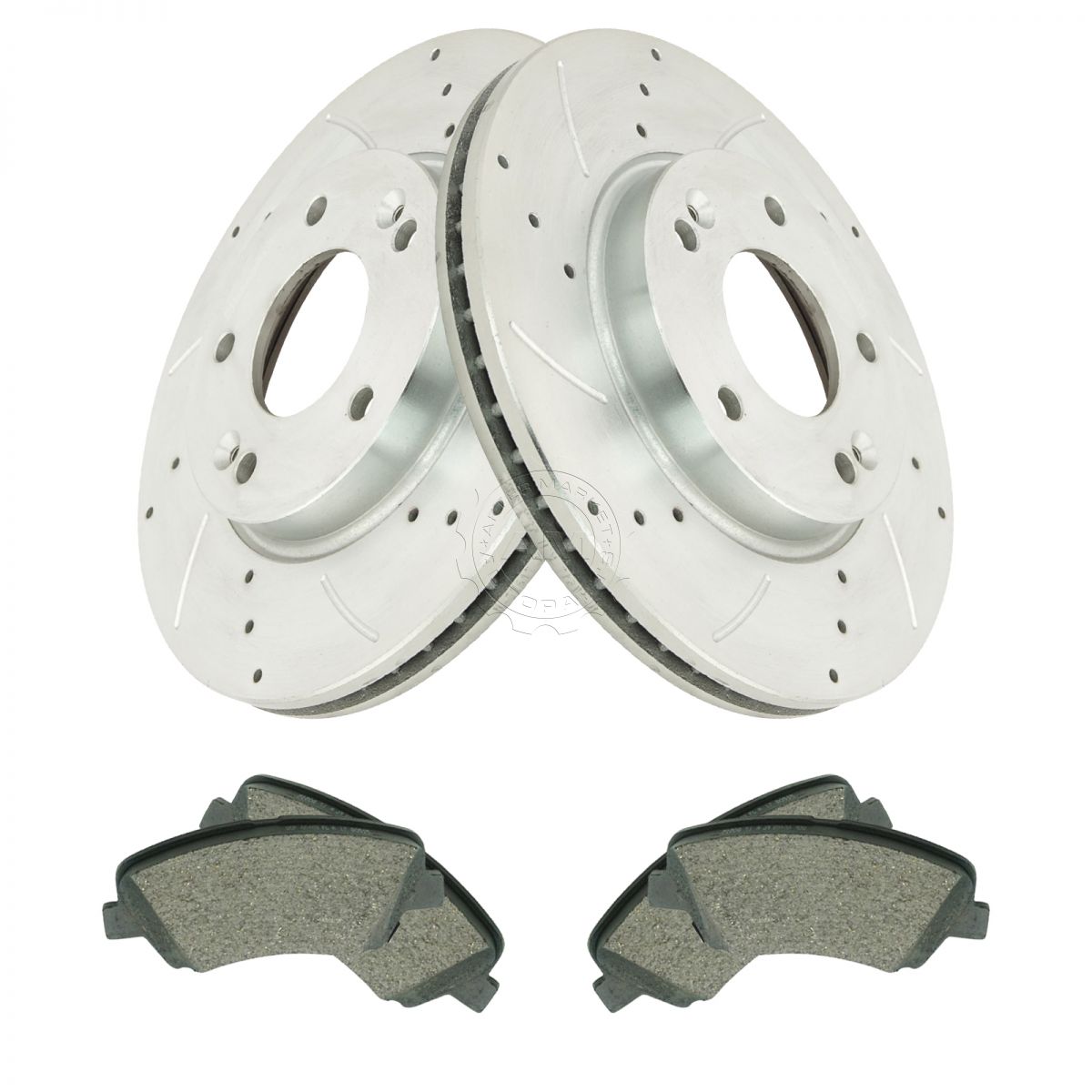 Front Posi Ceramic Brake Pad & Performance Drilled Slotted Zinc Coated