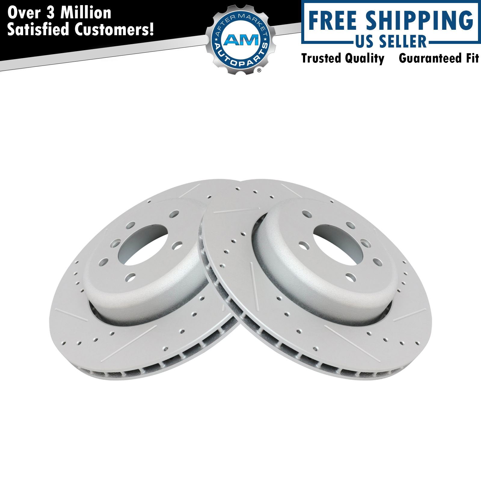 Performance Brake Rotor Drilled & Slotted Coated Rear Pair for BMW New