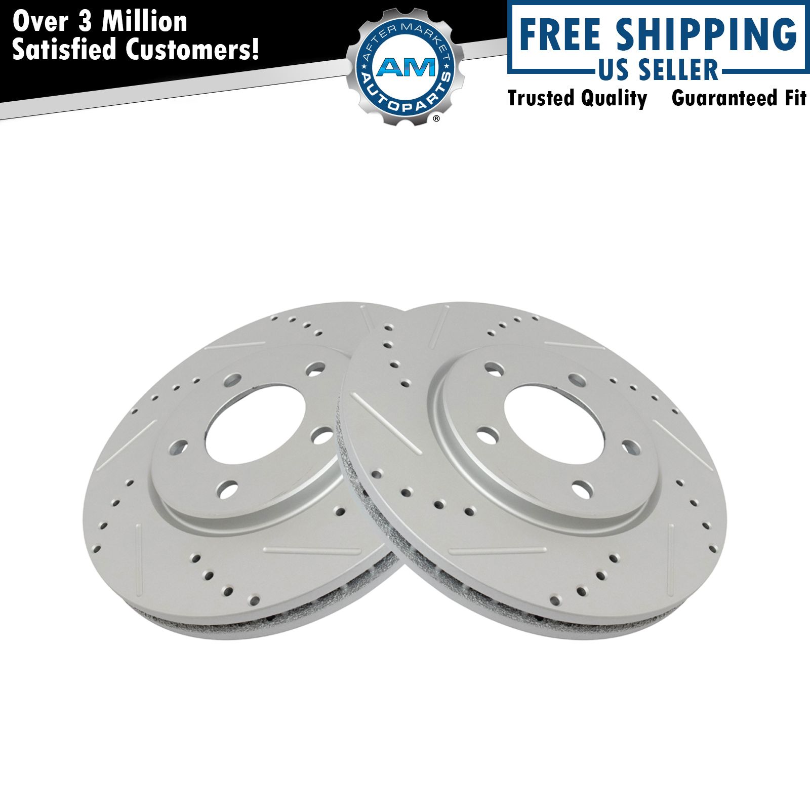 Performance Brake Rotor Drilled Slotted Front Coated Pair for Chrysler