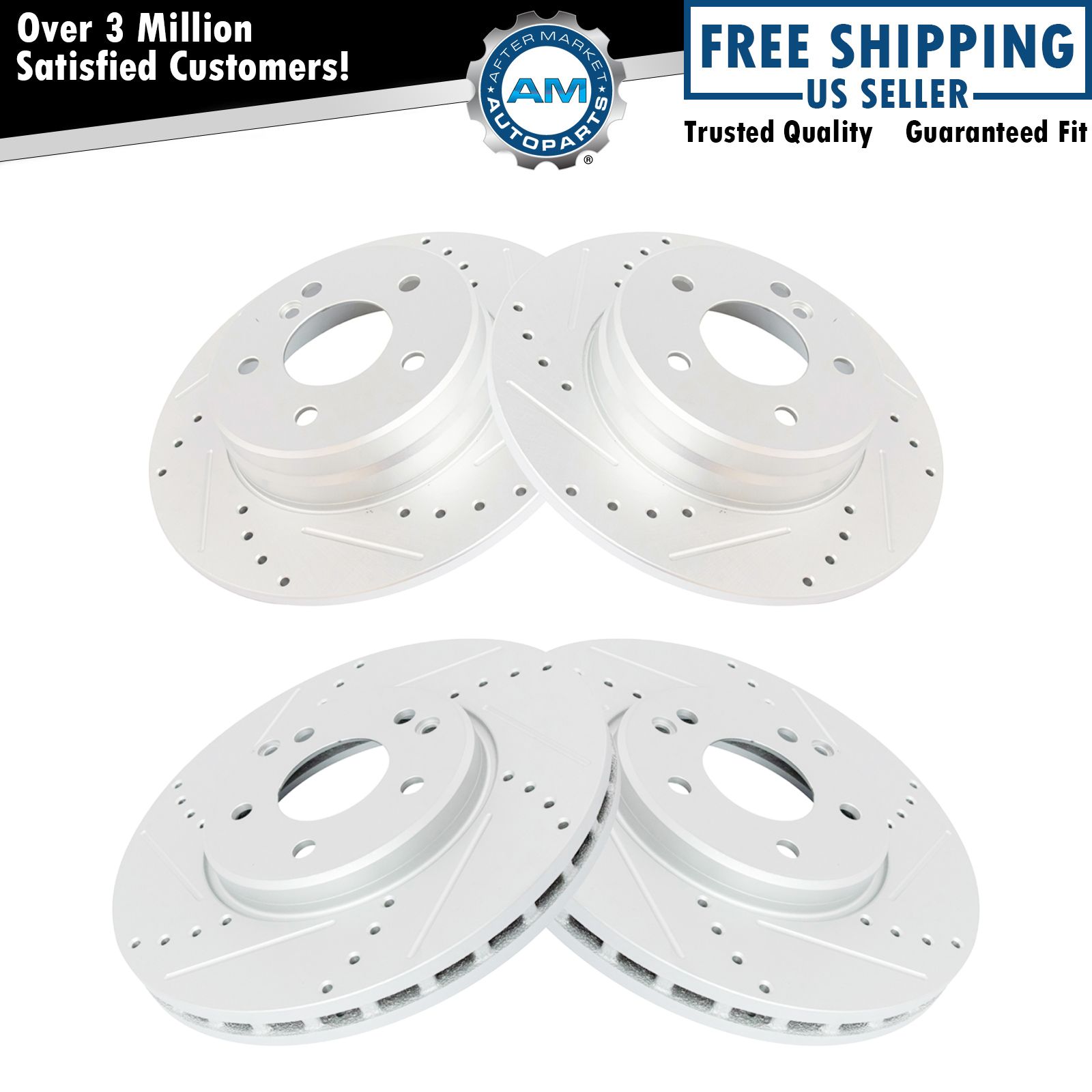 Front & Rear Performance Brake Rotor Drilled Slotted Zinc Coated Kit