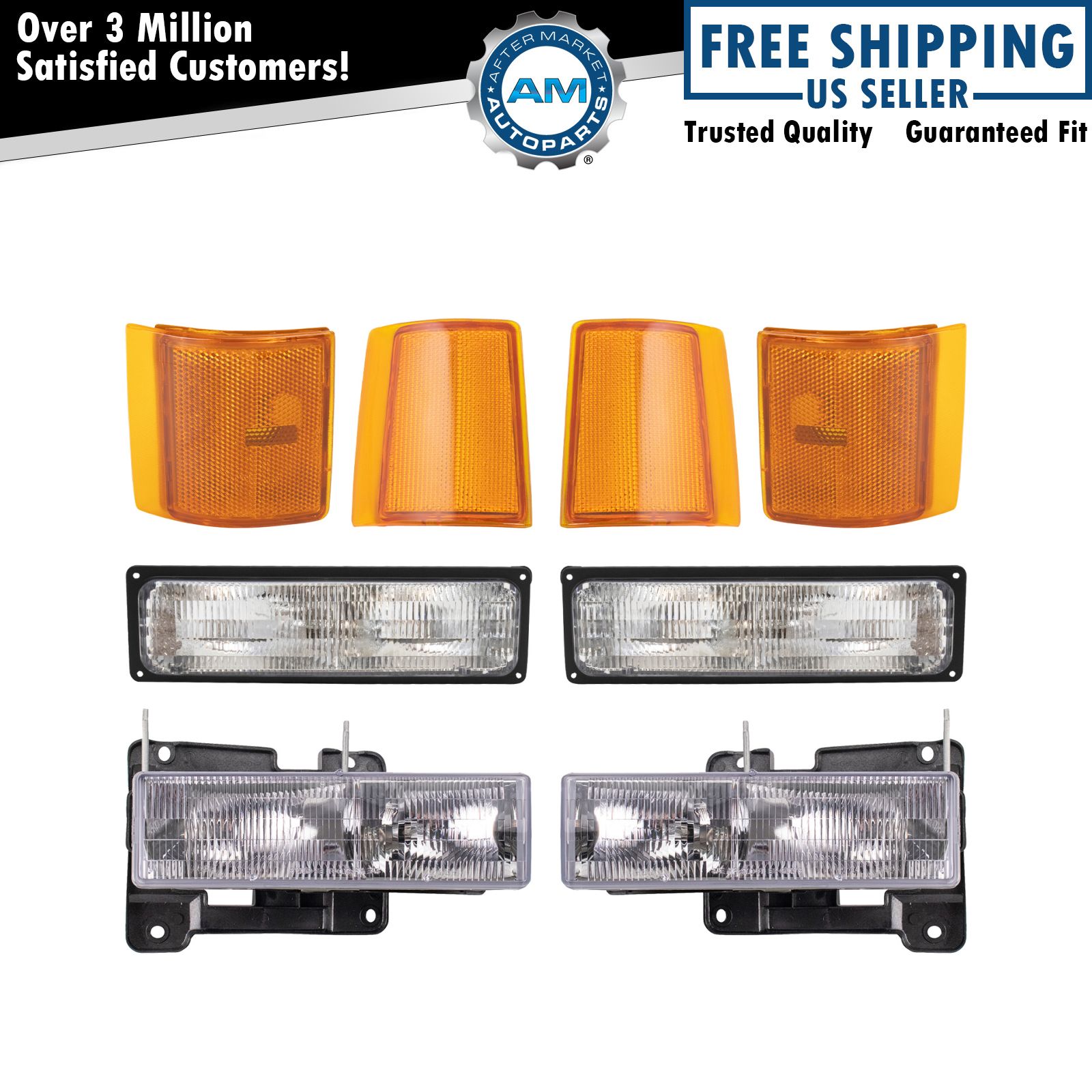 Headlights & Corner Parking Lights Left & Right Set Kit for GMC Truck Suburban