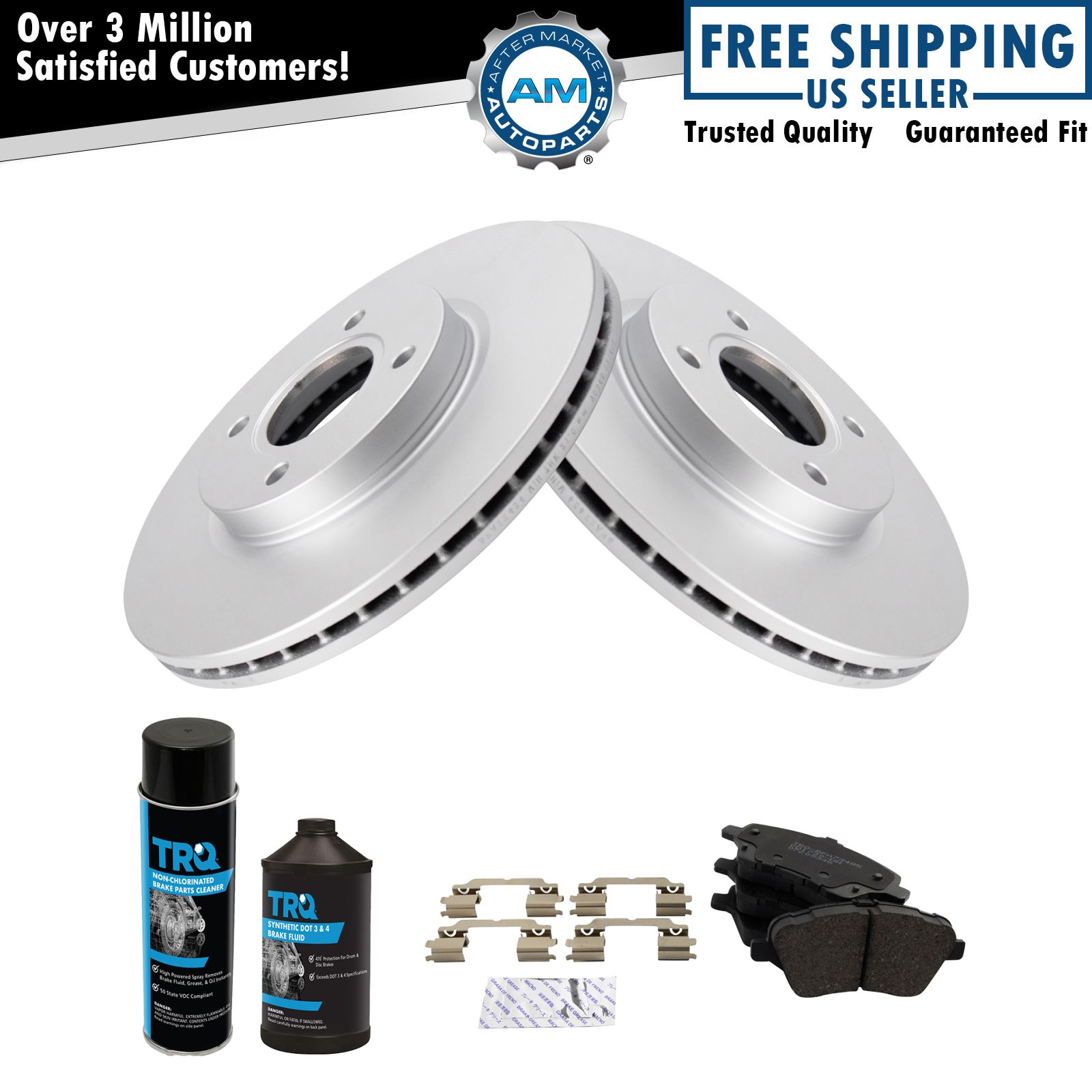 Front Ceramic Brake Pad & Coated Rotor Kit w/Chemicals for Ford Fiesta Brand