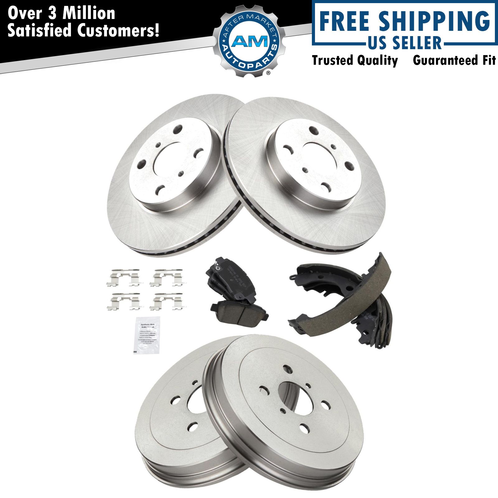 Front Ceramic Disc Brake Pads & Rotors w/ Rear Shoes & Drums for Scion xA xB
