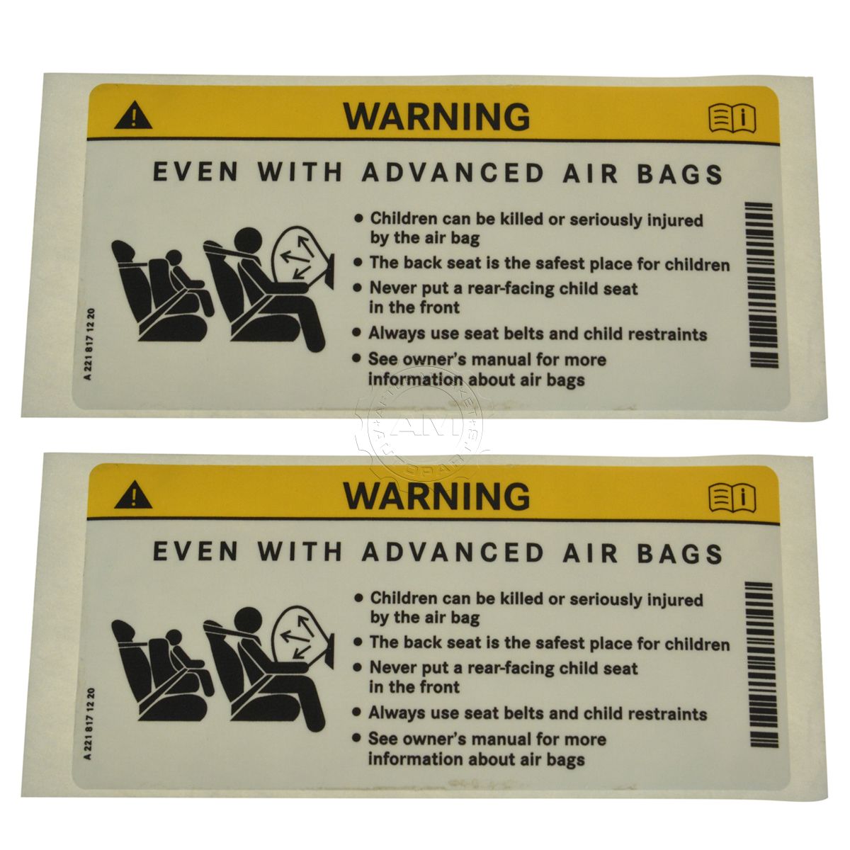 OEM 2218171220 Air Bag Warning Decal Sunvisor Mounted Pair for Mercedes Benz New
