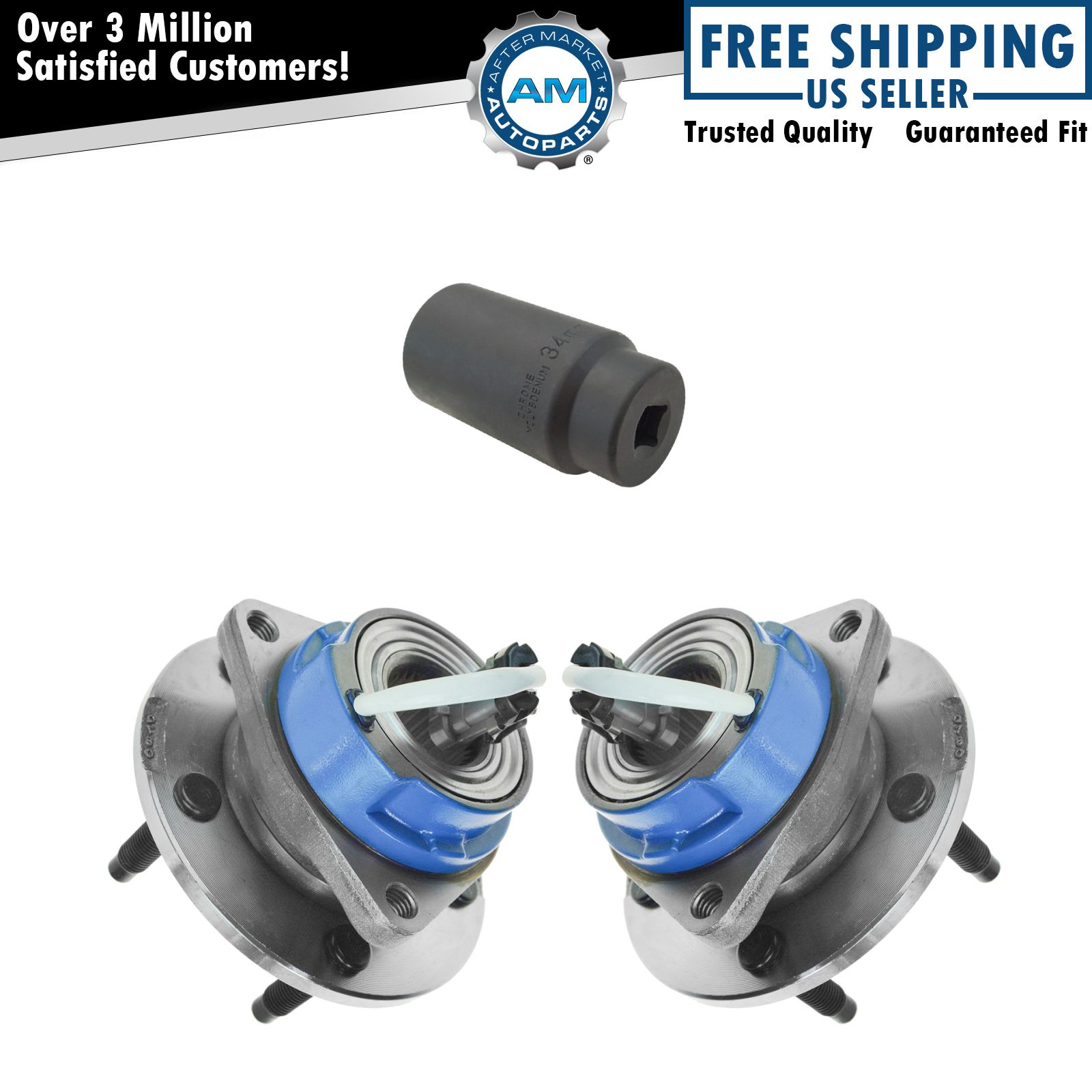 Front Rear Wheel Hub & Bearing Assembly Pair w/ 34mm Socket for Chevy