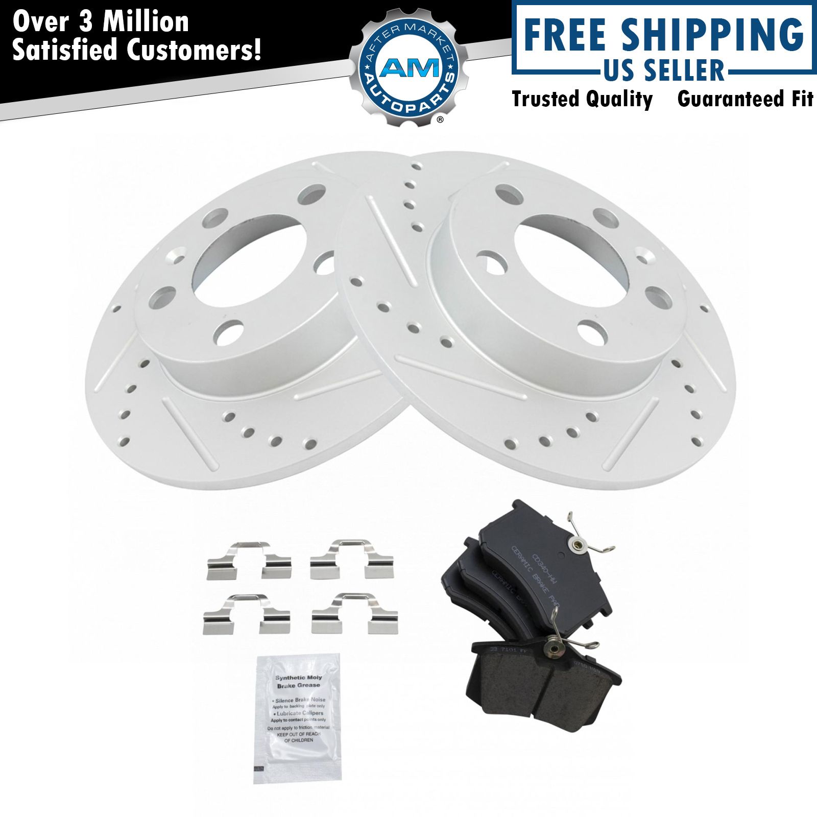 Rotor & Brake Pad Posi Ceramic Performance Drilled Slotted Rear Kit New