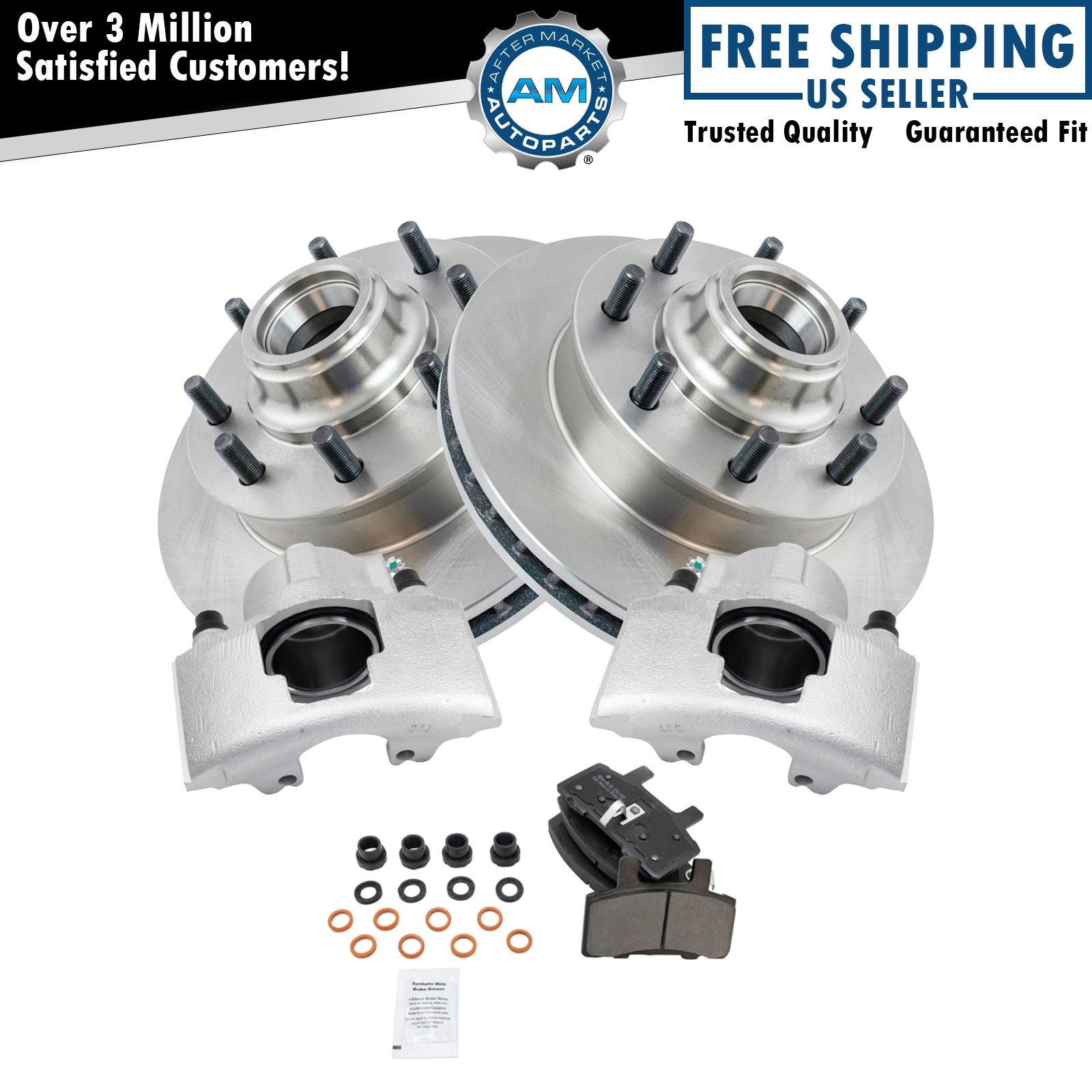 Front Semi-Metallic Disc Brake Pad Rotor & Caliper Kit for Chevy GMC C1500