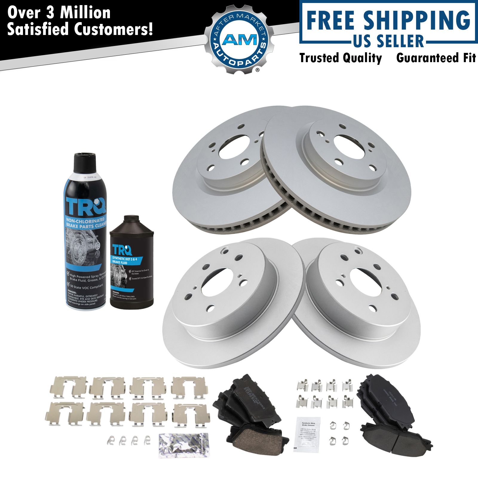 Ceramic Disc Brake Pad & Coated Rotor Kit Front Rear Kit w/Chemicals