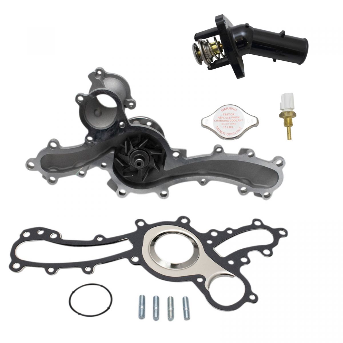 4 Piece Engine Cooling Kit Water Pump Thermostat Temp Sensor Radiator