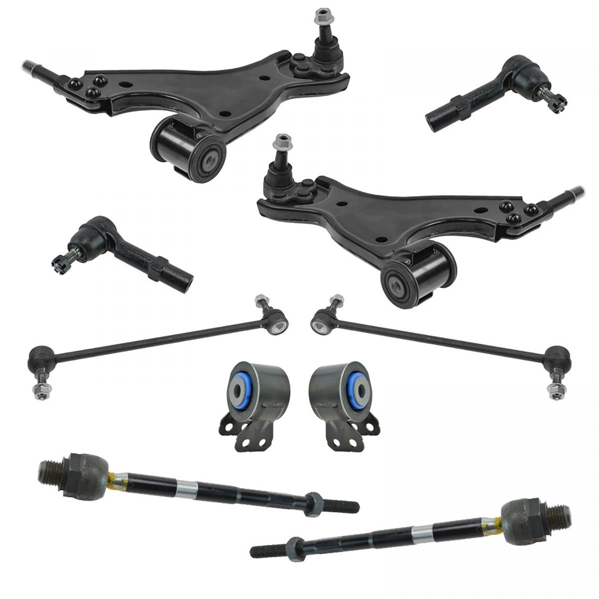 10 Piece Steering & Suspension Kit Control Arms w/ Bushings Tie Rods