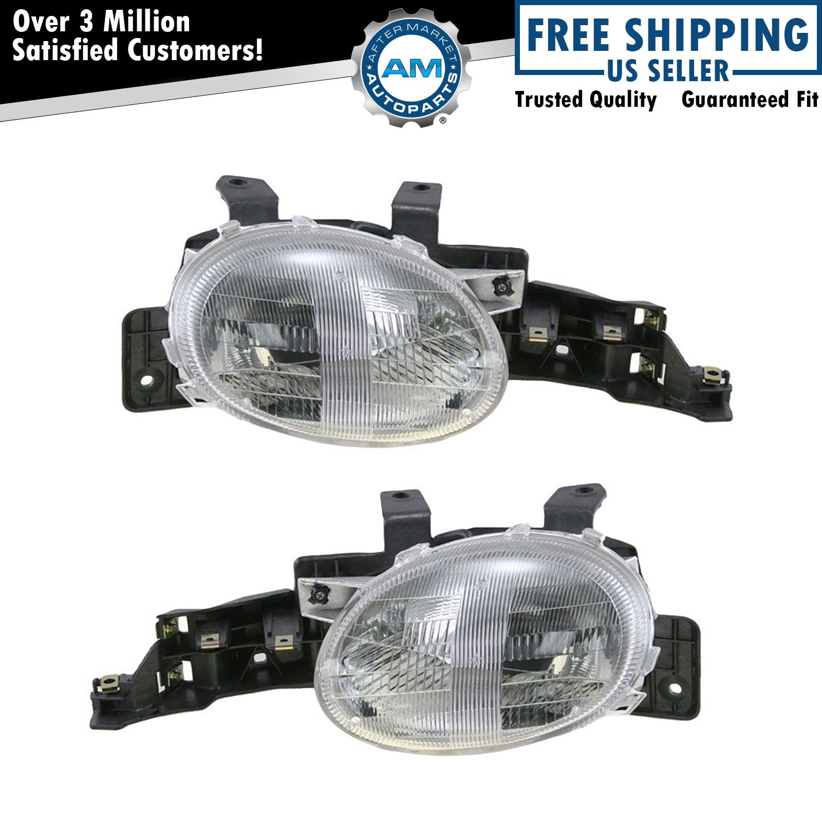 Headlights Headlamps Left & Right Pair Set NEW for 95-99 Dodge Plymouth Neon