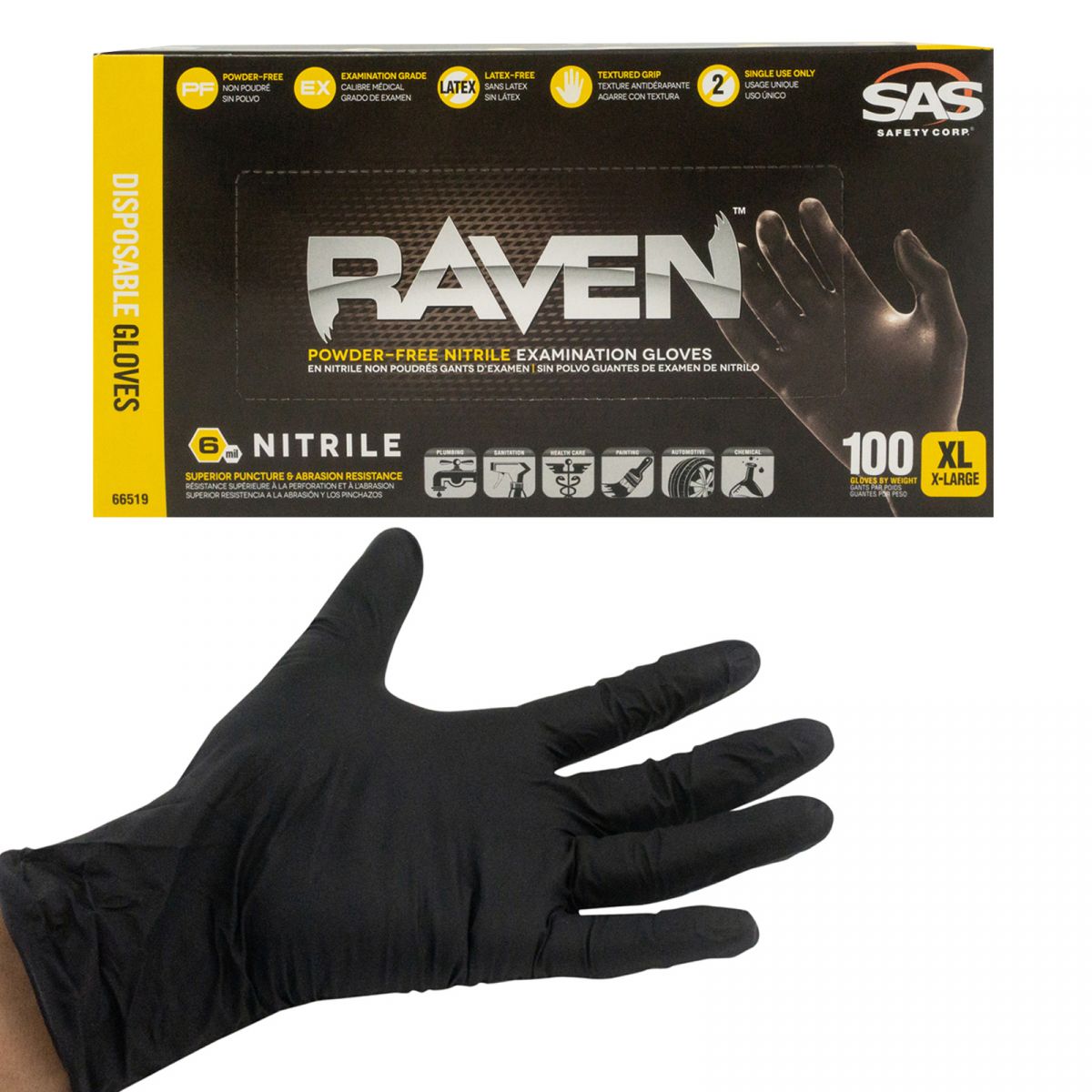 Raven 66519 Nitrile Disposable Gloves X Large XL 100 Pieces Powder Free New eBay