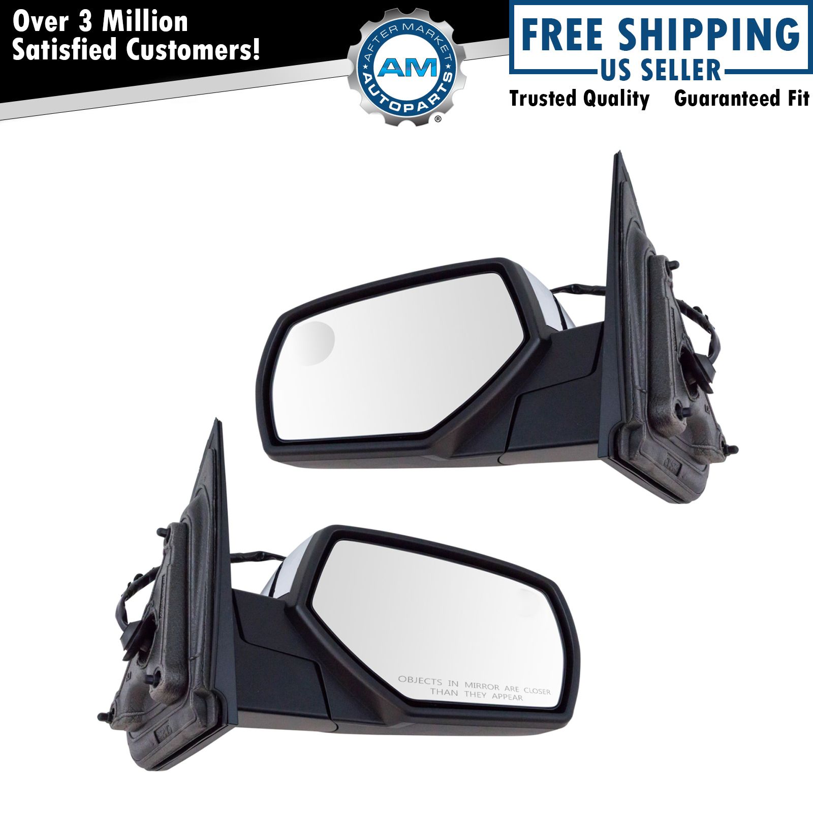 Mirror Power Heated Chrome Pair Set of 2 for Chevy GMC Pickup Truck New