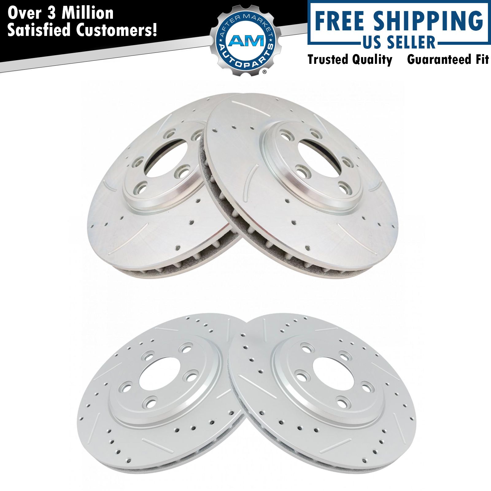 Front & Rear Performance Drilled Slotted Zinc Coated Rotor Kit for Ford Jaguar