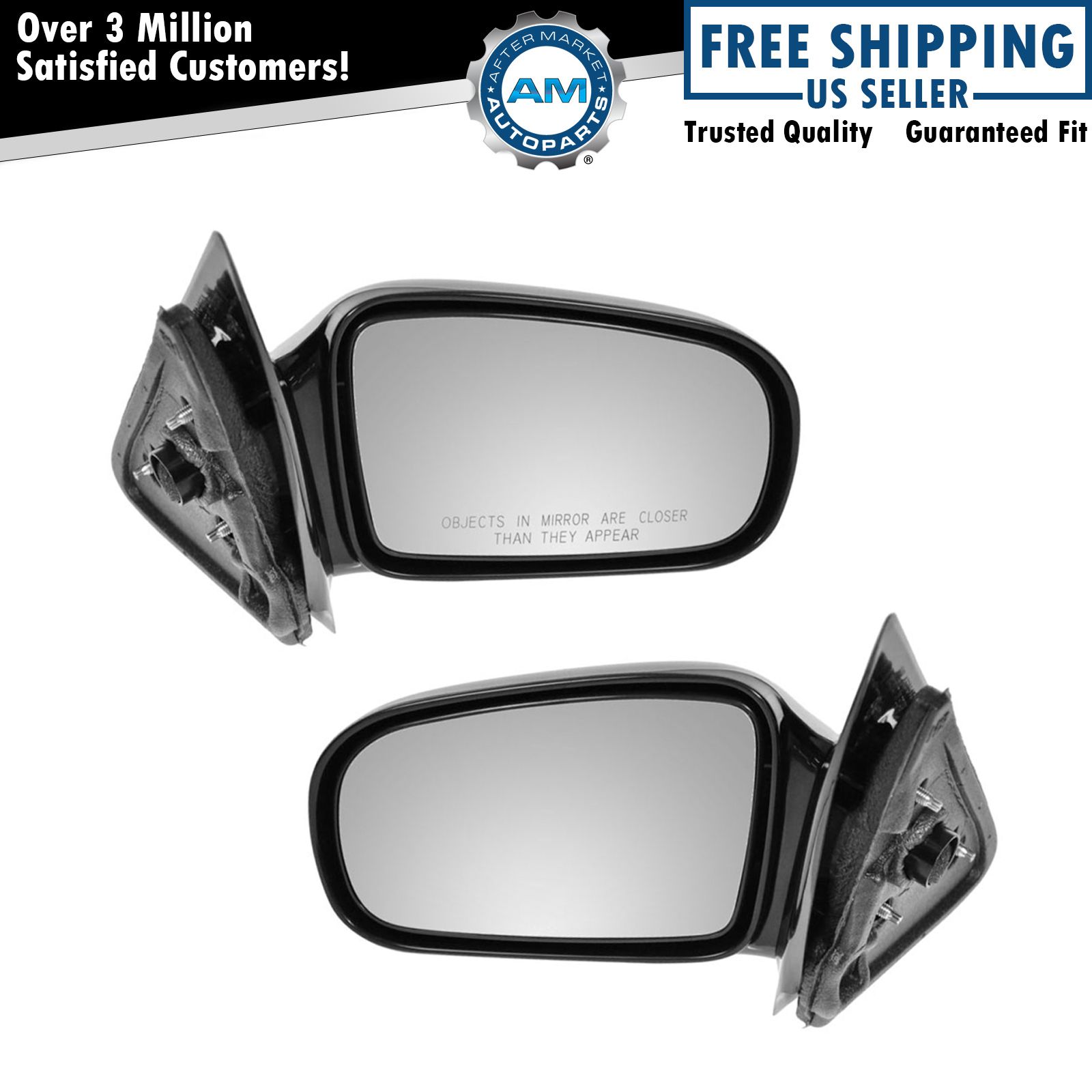 Black Side Manual Mirrors Pair Set for 95-05 Cavalier Sunfire 2 Door Coupe