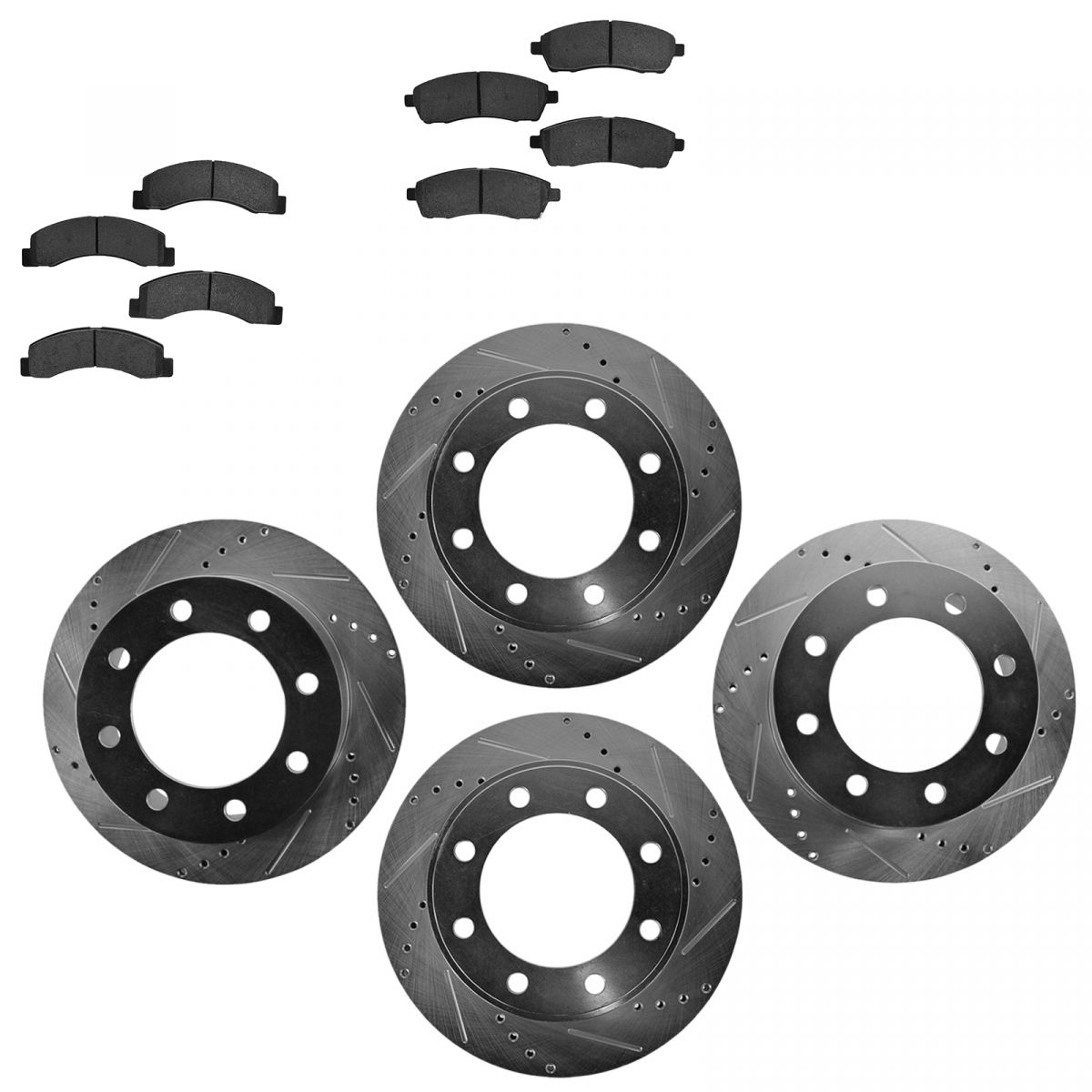Rotor /& Brake Pad Posi Metallic Performance Drilled Slotted Front Rear Kit Set