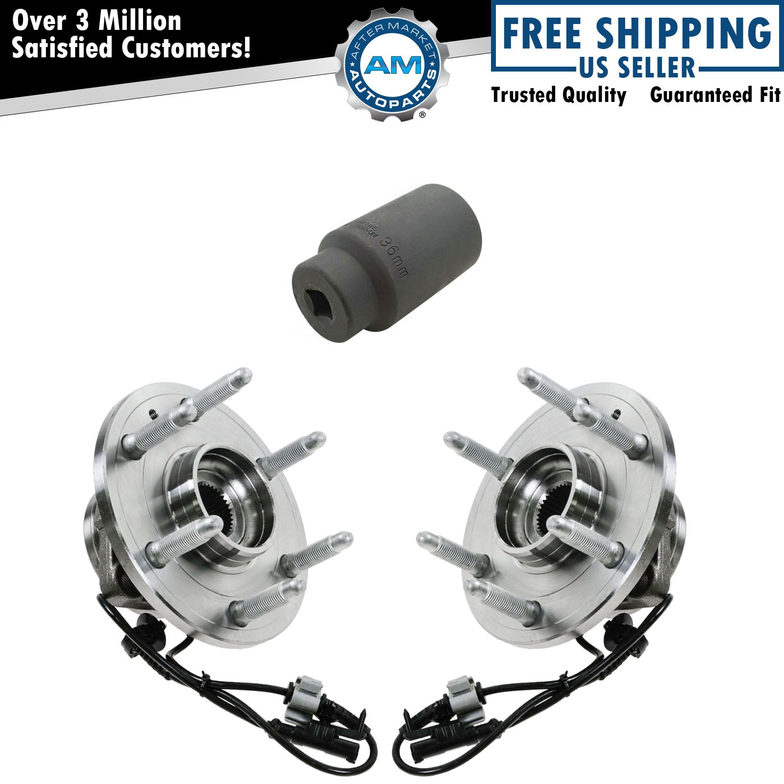 Front Wheel Hub & Bearing Pair w/ 36mm Socket for Chevy GMC Cadillac