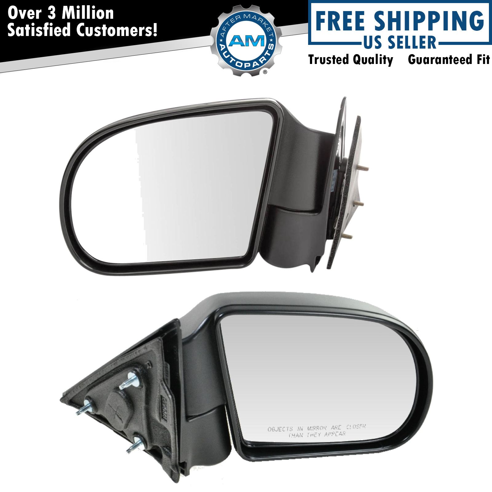 Black Textured Manual Side View Mirrors LH & RH Pair Set for Blazer S10 Jimmy