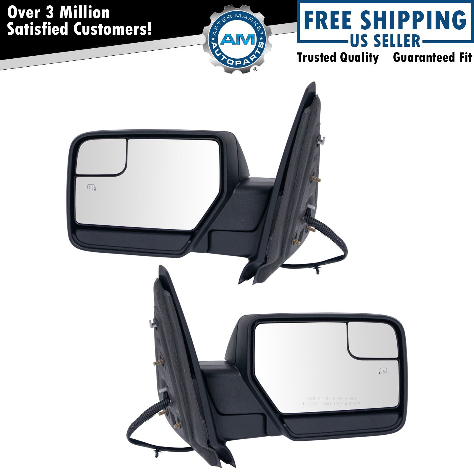 Mirror Pair Power Heated Puddle Light Textured Black LH RH Sides for Expedition