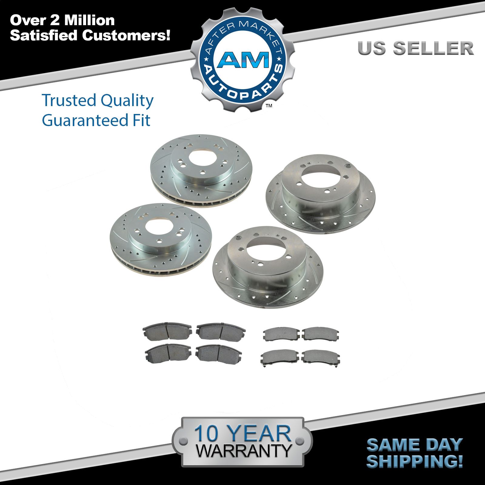 Nakamoto Front /& Rear Posi Semi Metallic Brake Pad /& Rotor Kit for Mitsubishi
