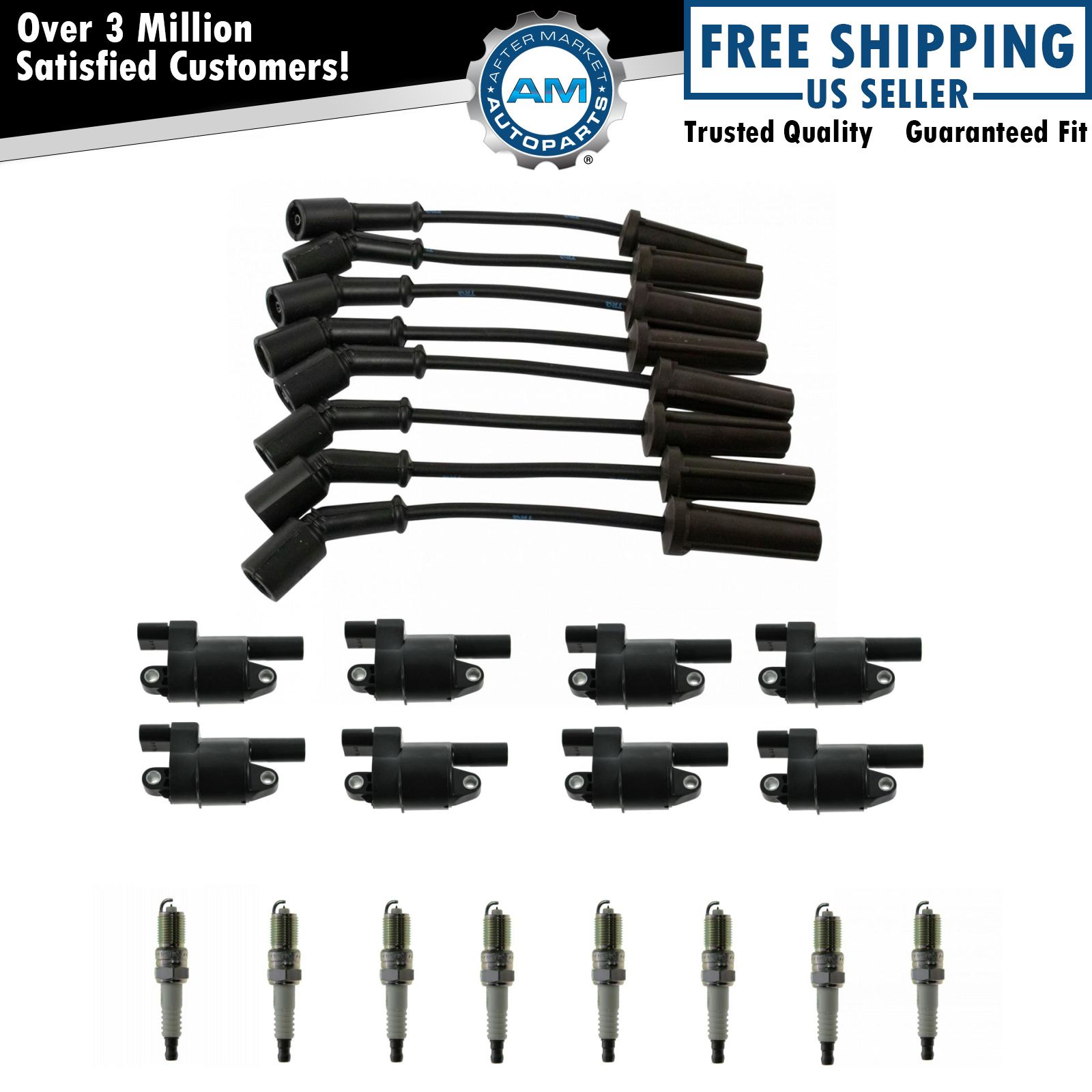 Complete Engine Ignition Coil Spark Plug & Wire Kit Set for Cadillac Chevy GMC