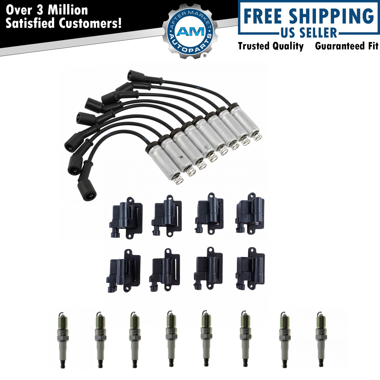 Complete Engine Ignition Coil Spark Plug & Wire Kit Set for Silverado Sierra