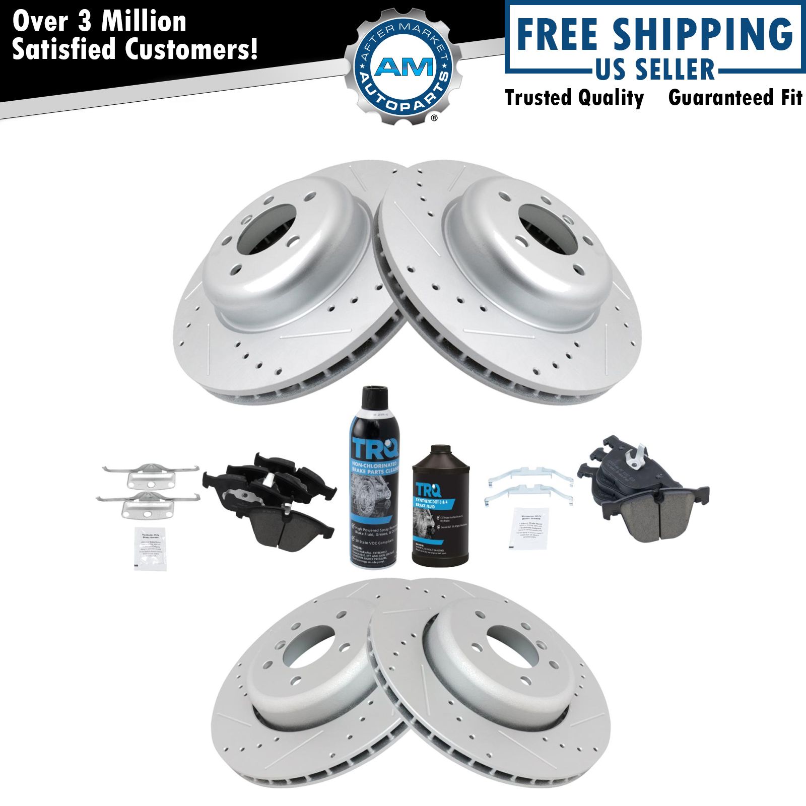 Front Rear Ceramic Brake Pad & Performance Coated Rotor Kit w/Chemicals