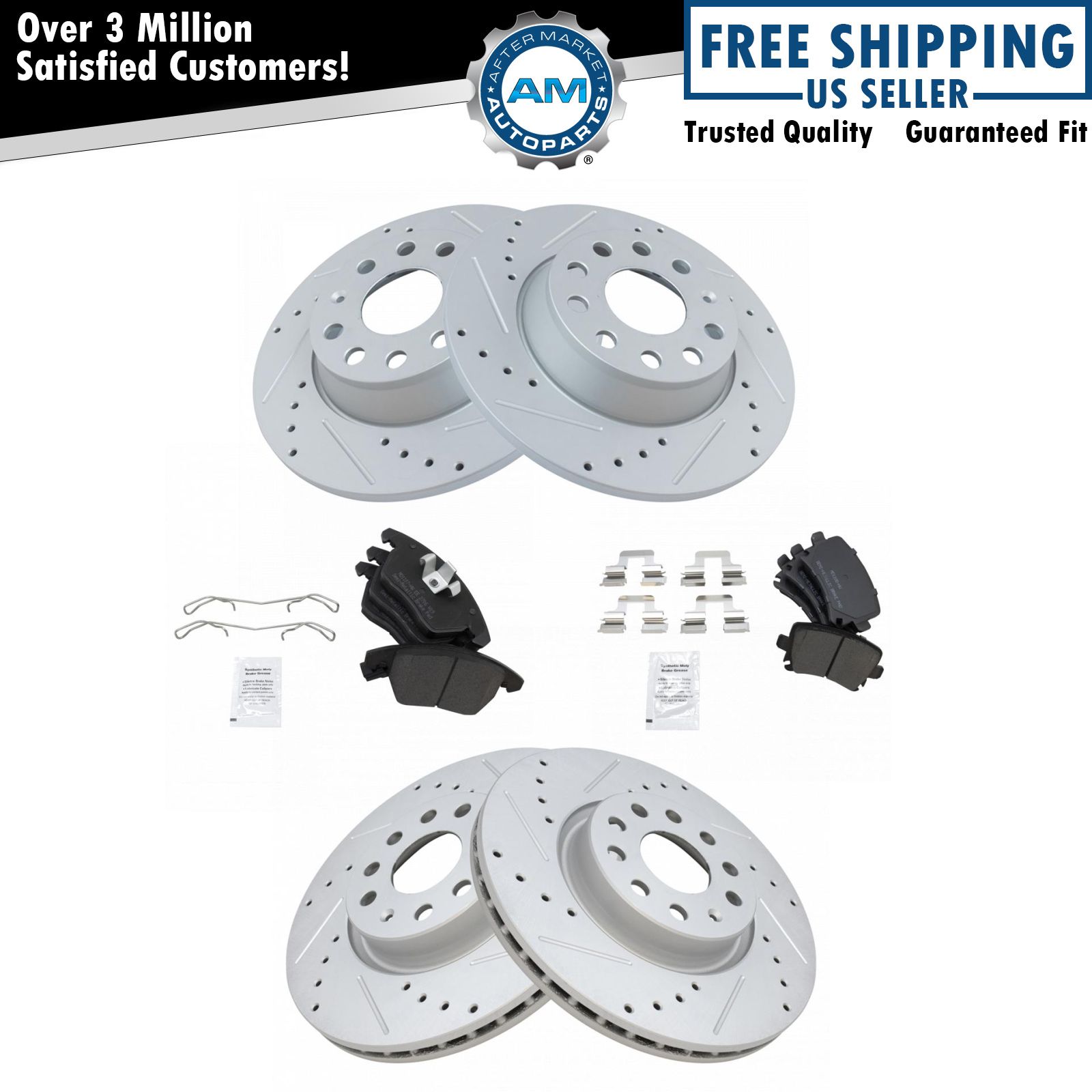Brake Rotor Drilled Slotted& Metallic Pad Front & Rear Kit for VW