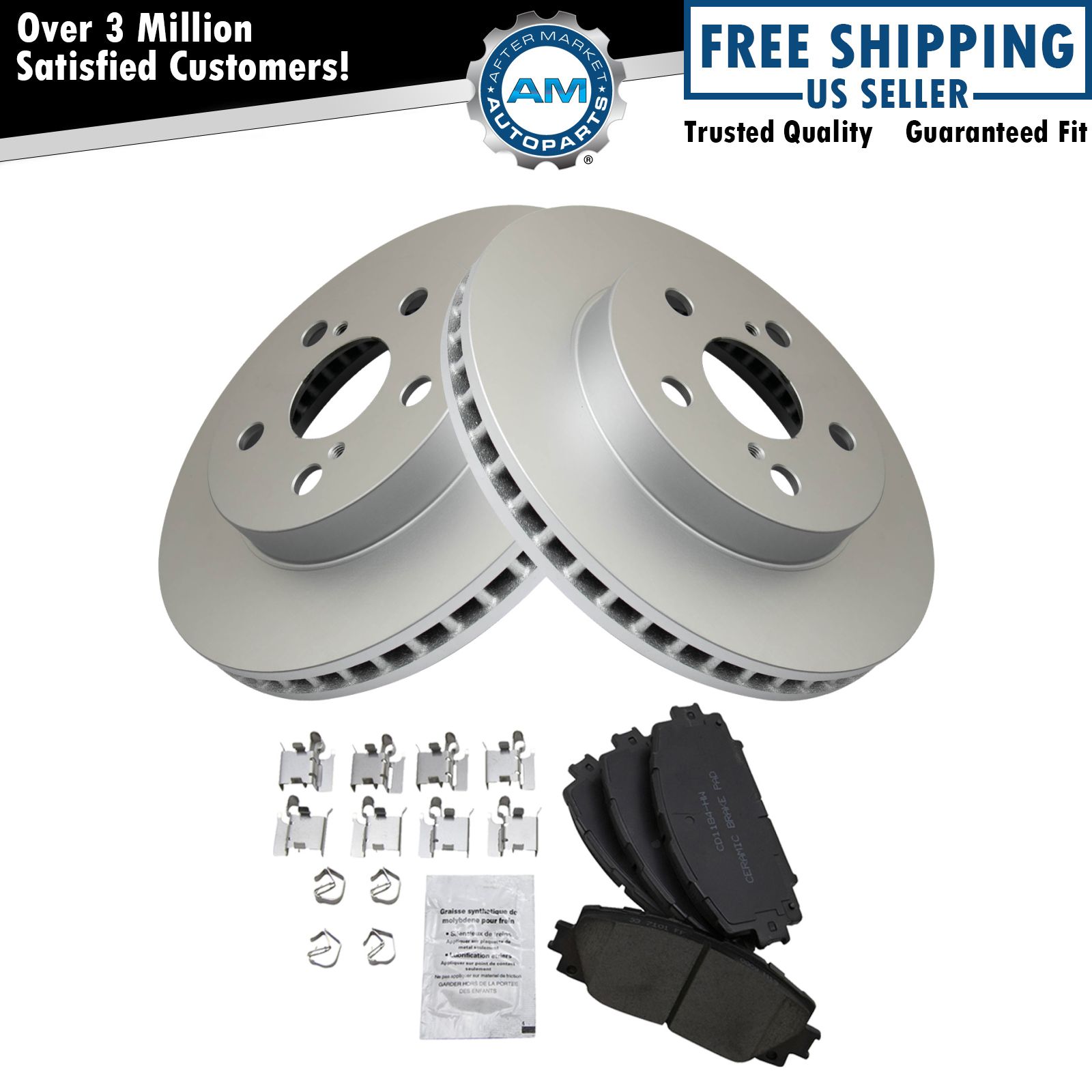 Front Posi Ceramic Disc Brake Pad & Coated Rotor Kit for Toyota Prius