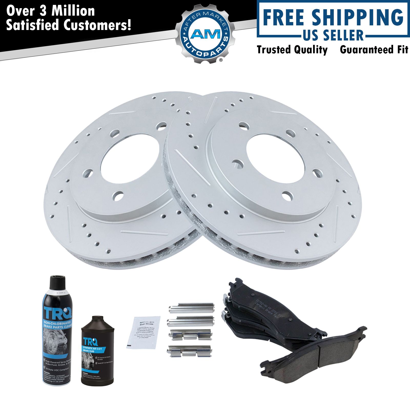 Front Ceramic Brake Pad & Performance Coated Rotor Kit w/Chemicals