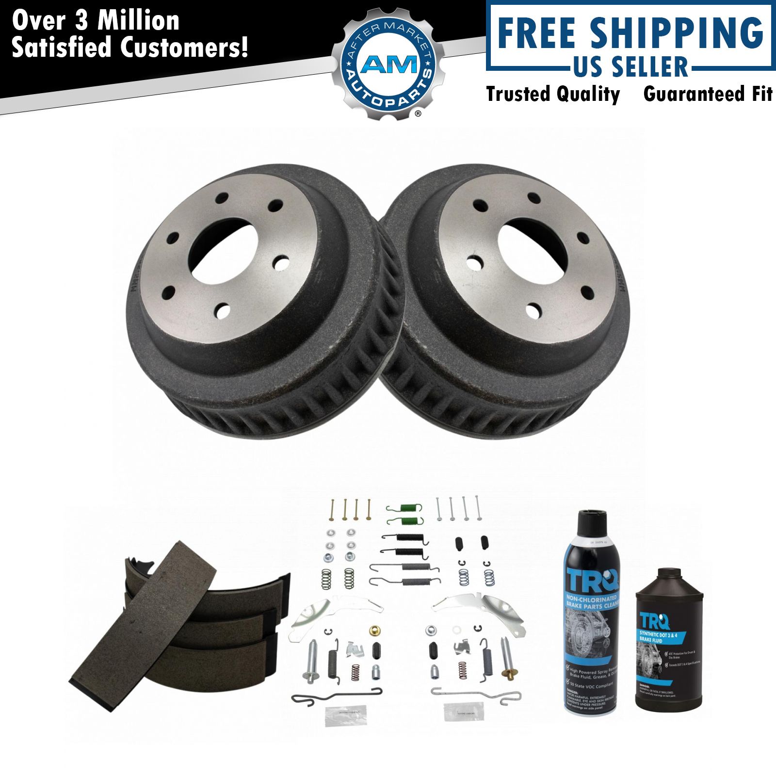 Rear Brake Kit Drums Shoes & Hardware w/ Adjusters w/Chemicals