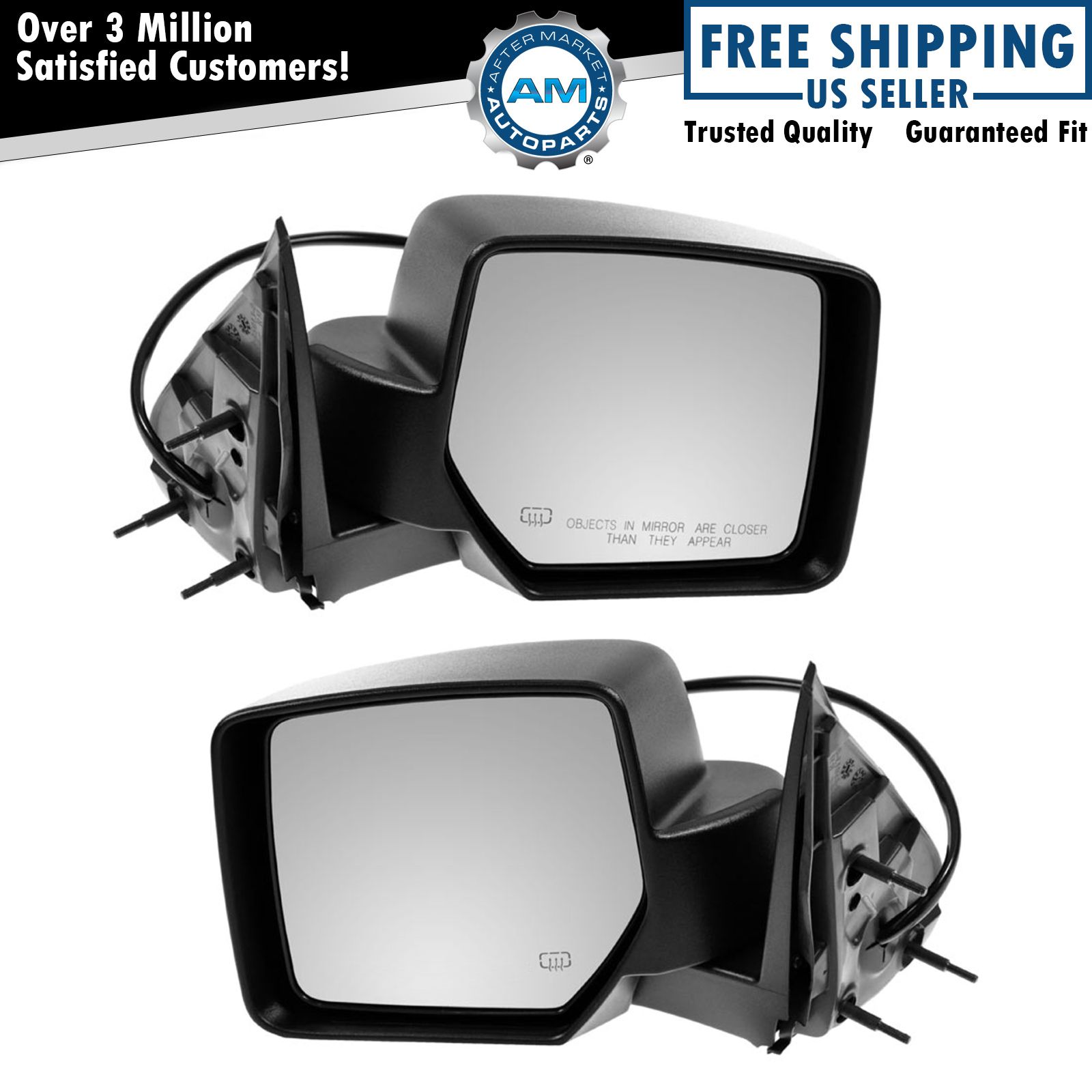 Black Textured Heated Power Side Mirrors Left & Right Pair Set for 08