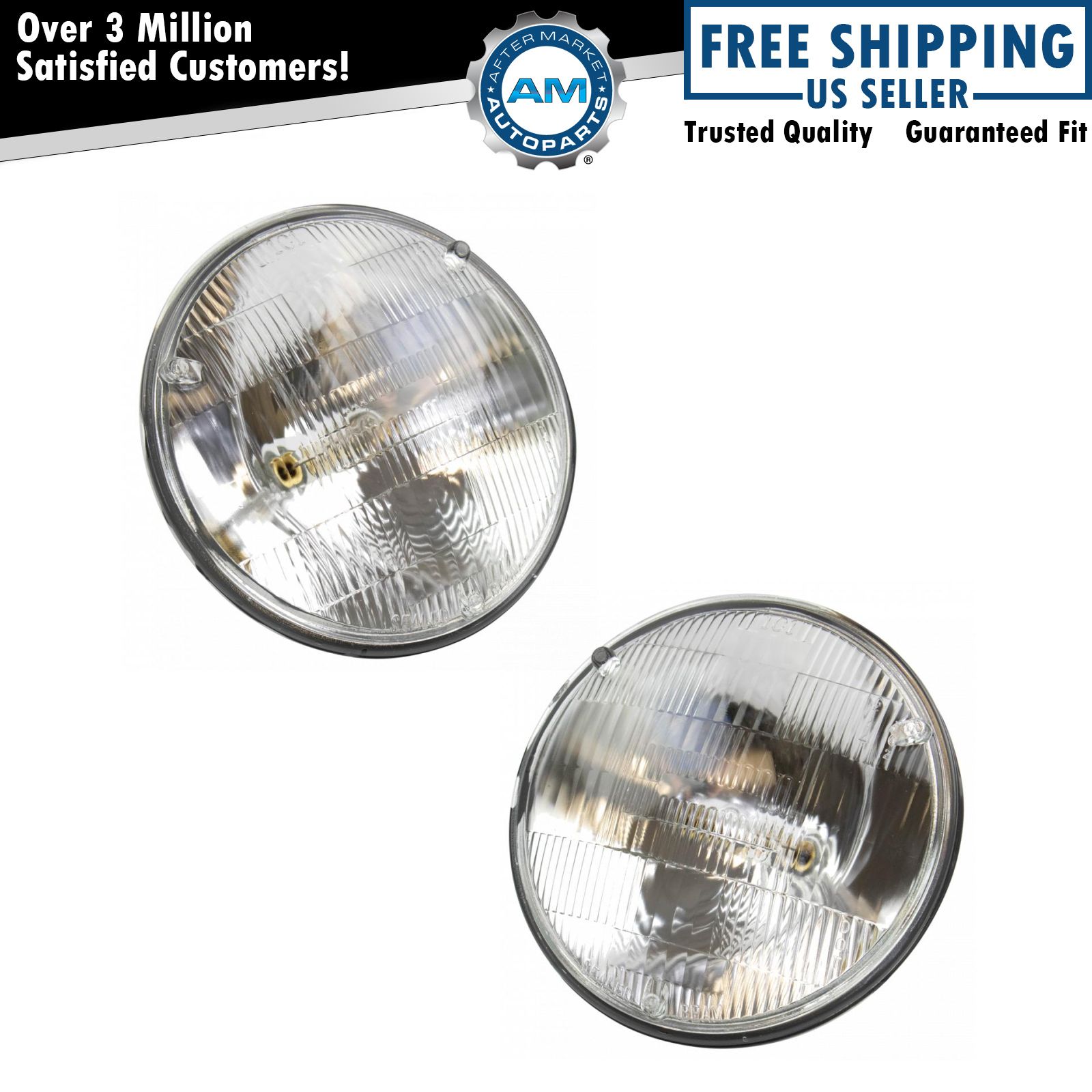 Round Sealed High Beam Headlights Headlamp Pair for Chevy GMC Ford Dodge