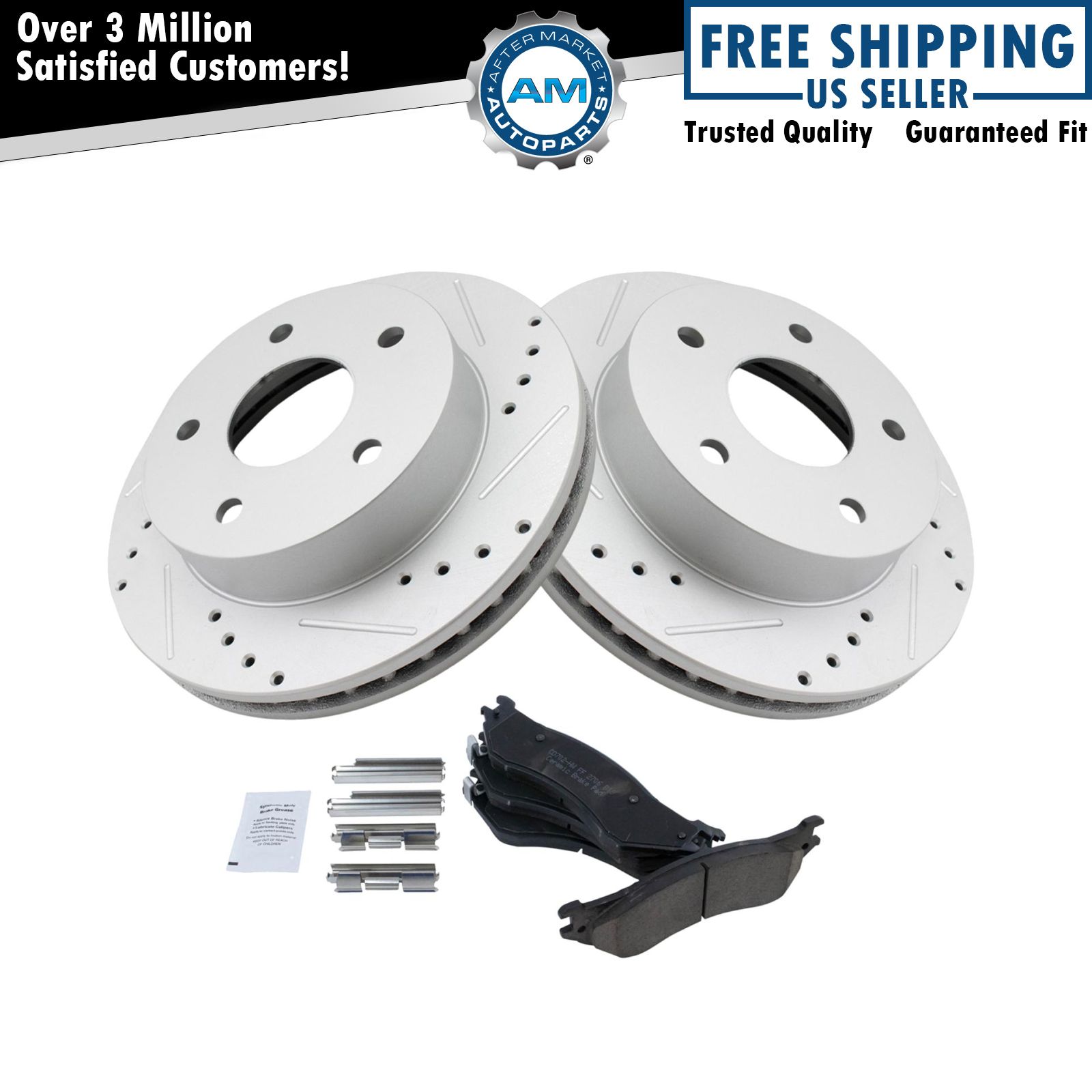 Front Posi Ceramic Brake Pads & Performance Drilled Slotted Rotor Kit