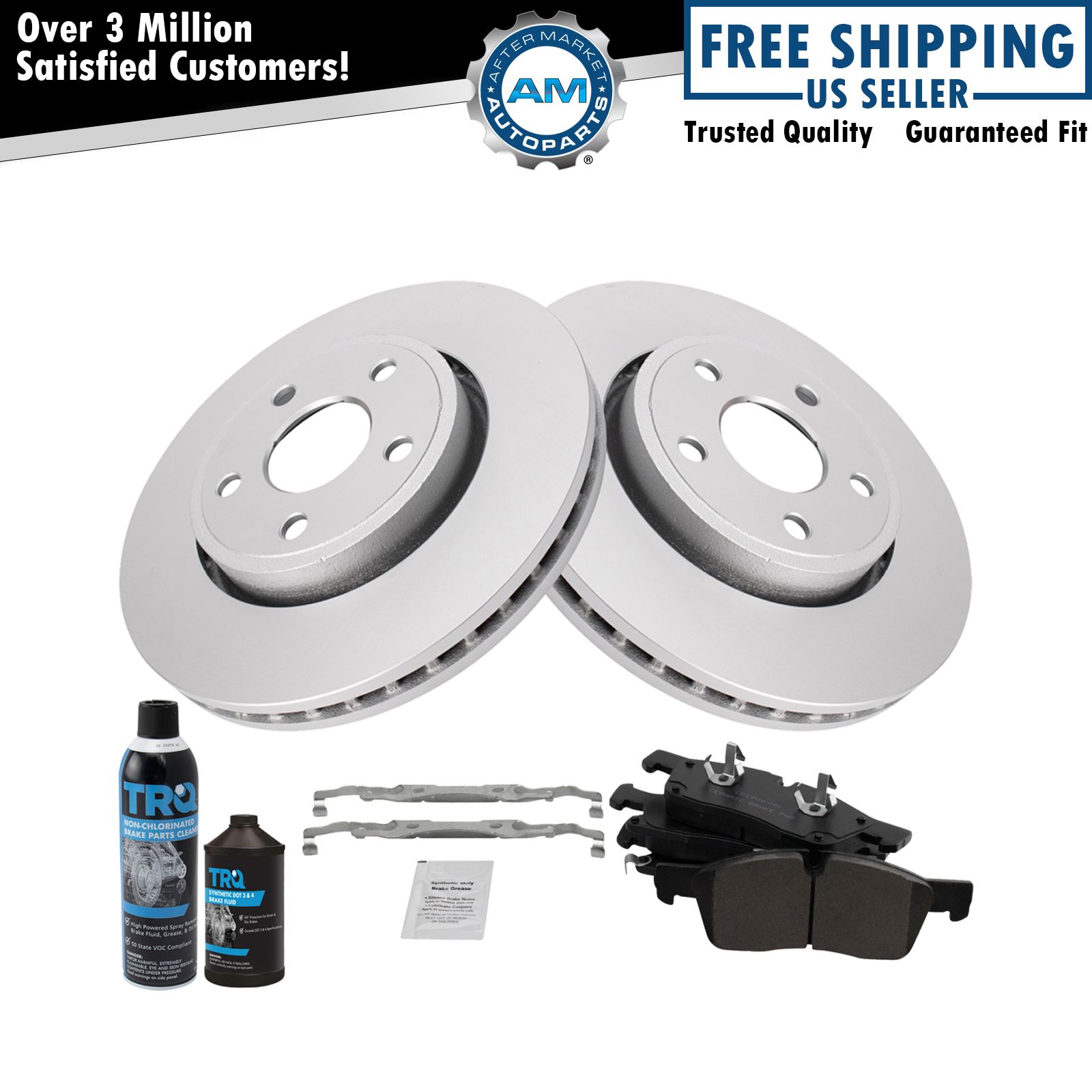 Front Ceramic Brake Pad & Coated Rotor Kit w/Fluids for Durango Cherokee