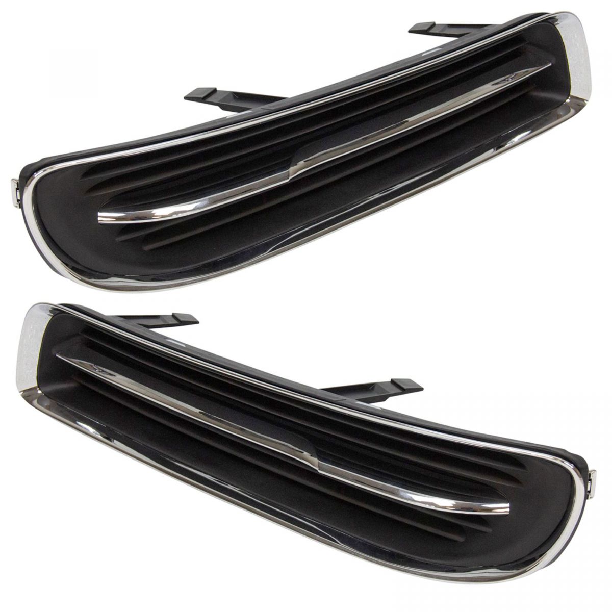 Fog Light Lamp Hole Cover Black w/ Chrome Trim LH RH Kit Pair for