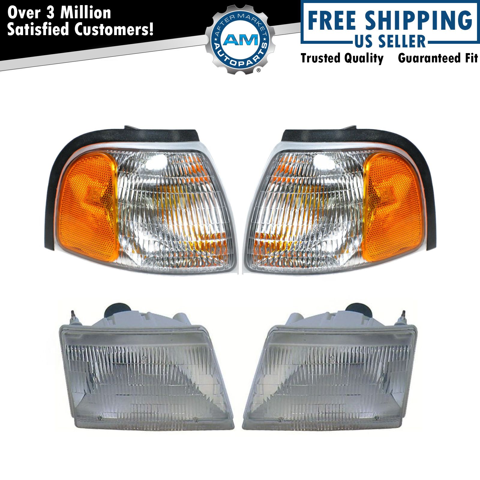 Headlight Parking Light Lamp LH RH 4 Piece Kit Silver for Mazda Pickup Truck New