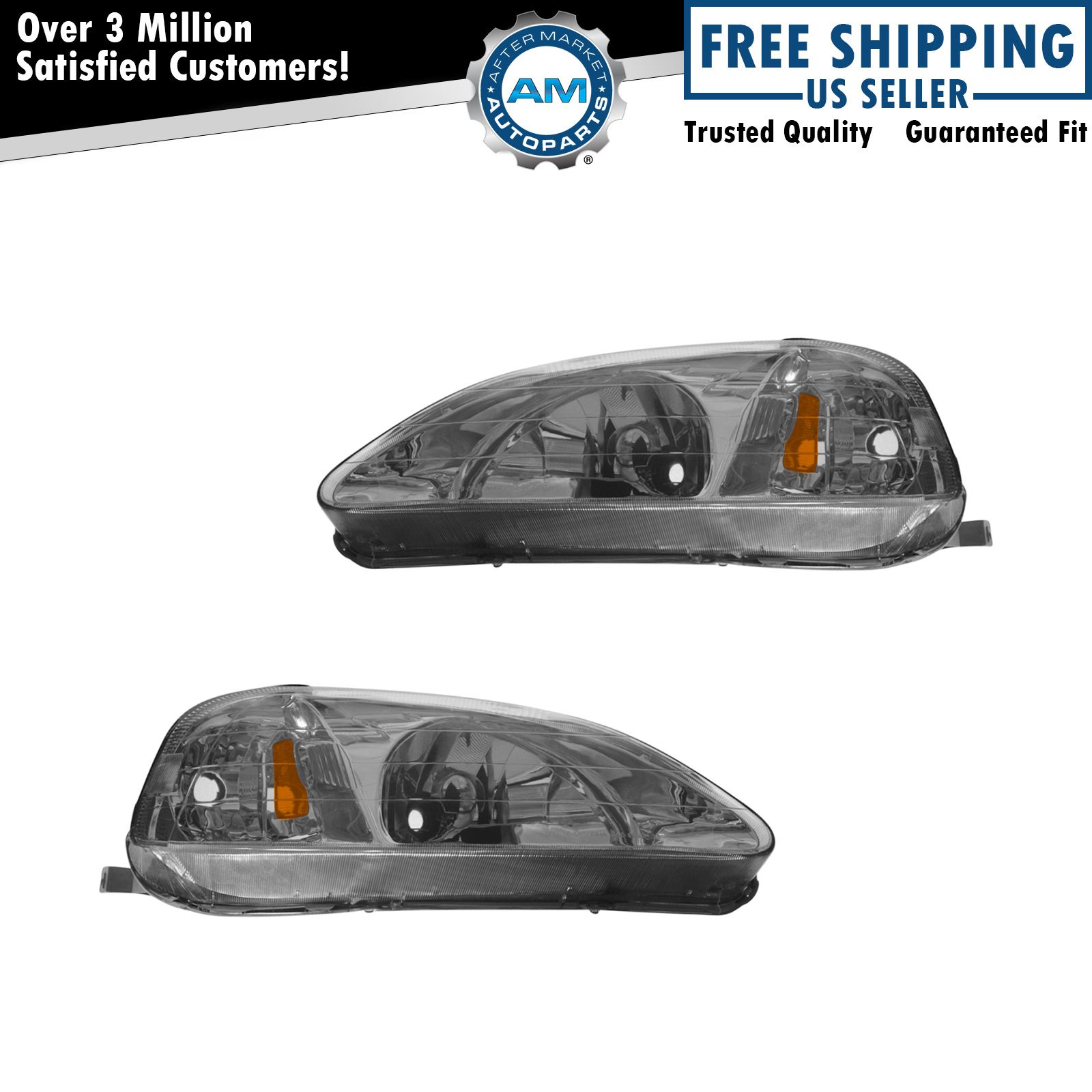 Headlights Headlamps Pair Set Left LH & Right RH for 99-00 Honda Civic