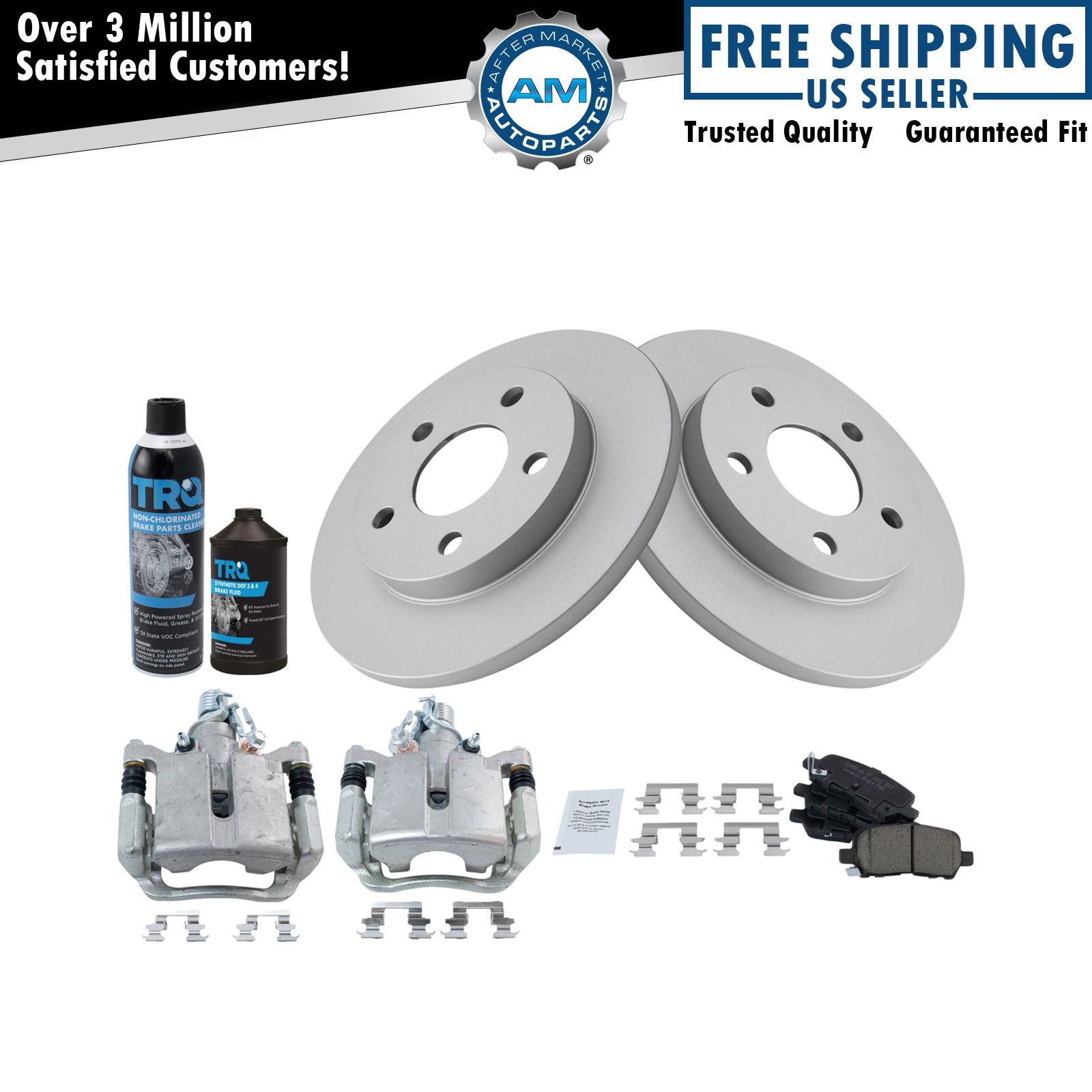 Rear Ceramic Brake Pad Coated Rotor & Caliper Kit w/Fluids for Buick Chevy