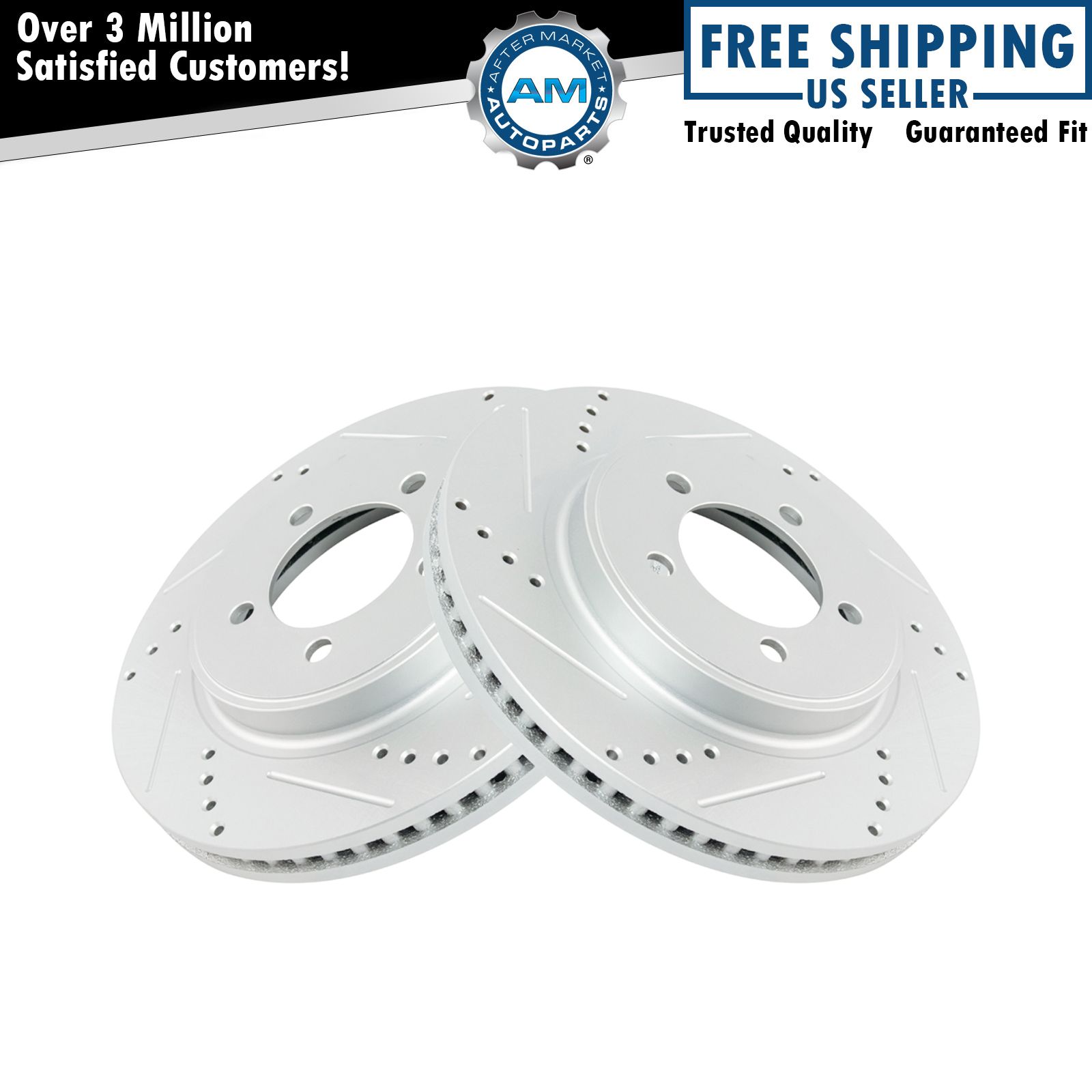 Performance Brake Rotor Drilled Slotted G-Coated Front Pair for Ford