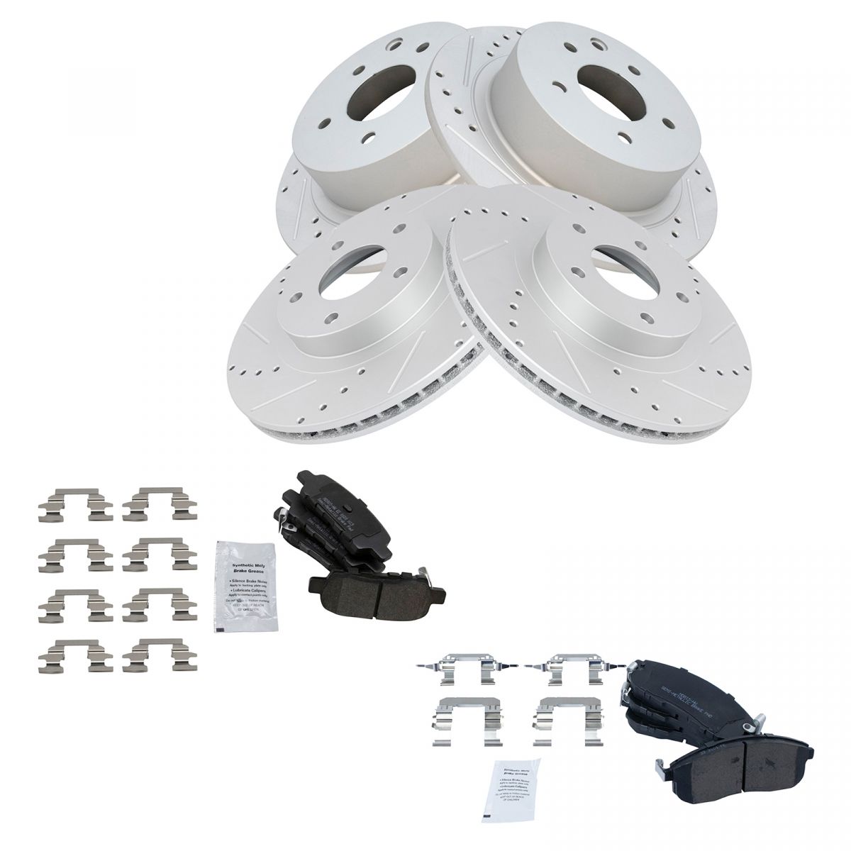 Performance Drilled Slotted Rotor & SemiMetallic Brake Pad Front