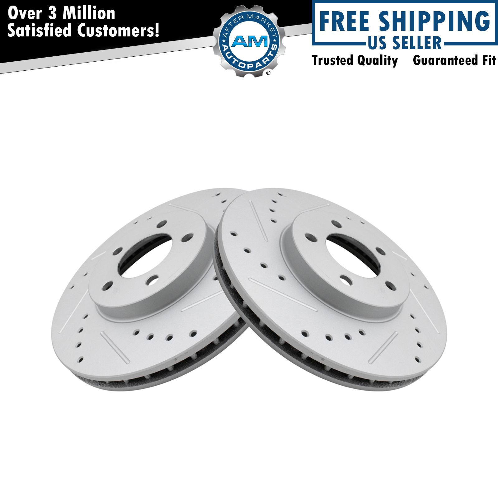 Performance Brake Rotor Drilled Slotted Front Coated Pair for Ford