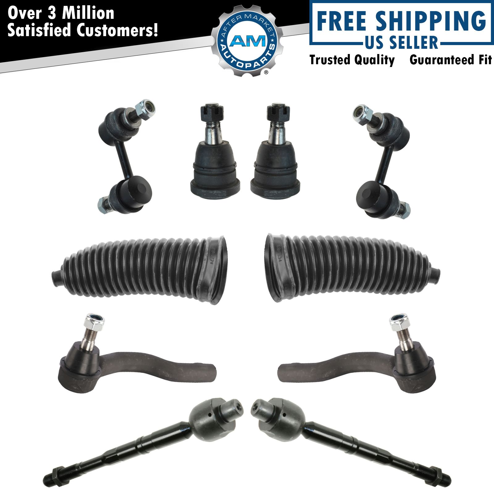 Front Ball Joint Tie Rod Sway Bar Link Boot Bellow Steering Suspension Kit 10pc