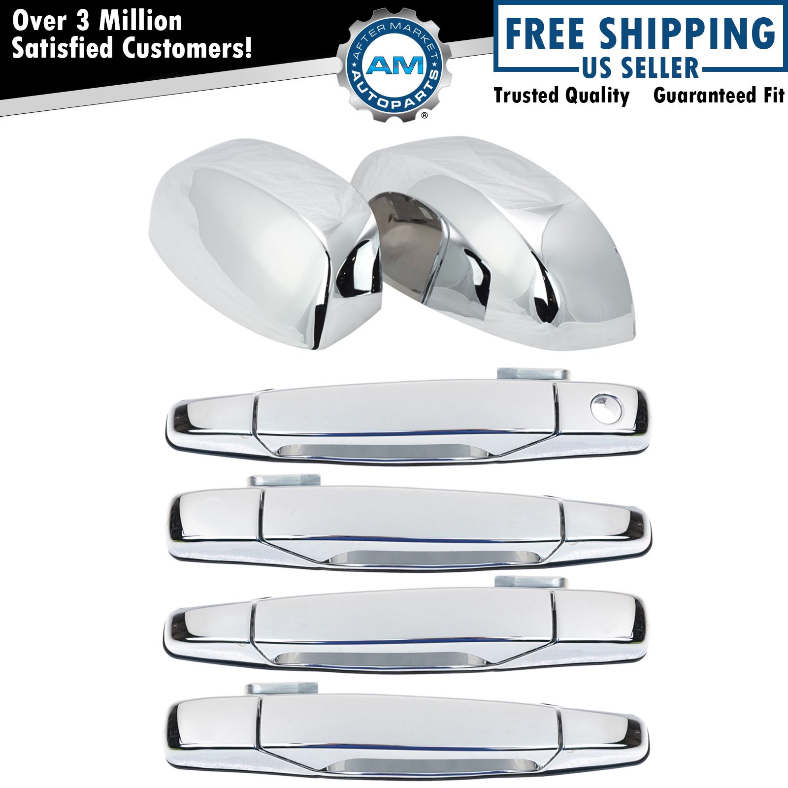 Chrome Outside Door Handles With Mirror Caps Trim Upgrade for Chevy GMC