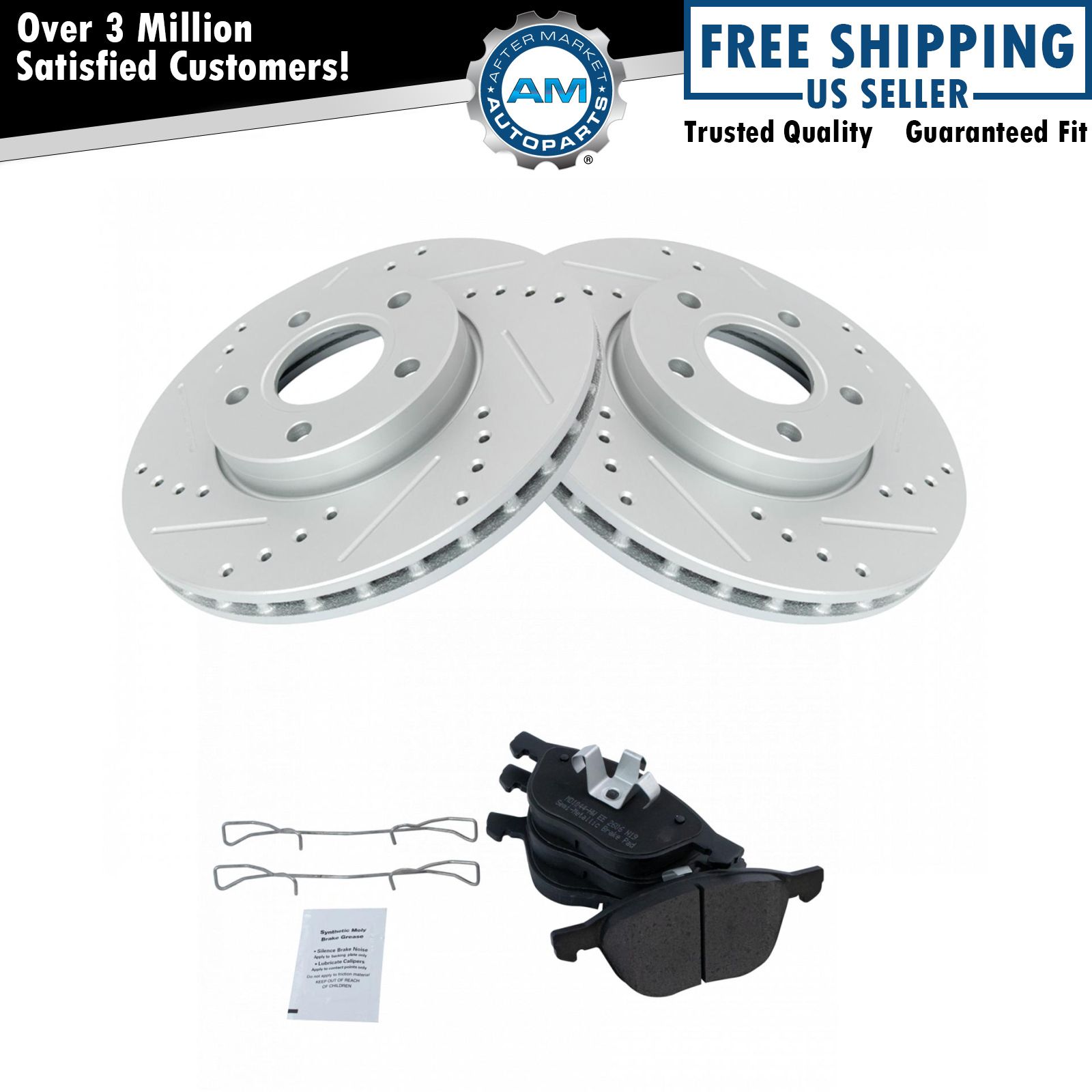 Front Metallic Pads & Drilled Slotted Coated Performance Rotor Kit for Ford